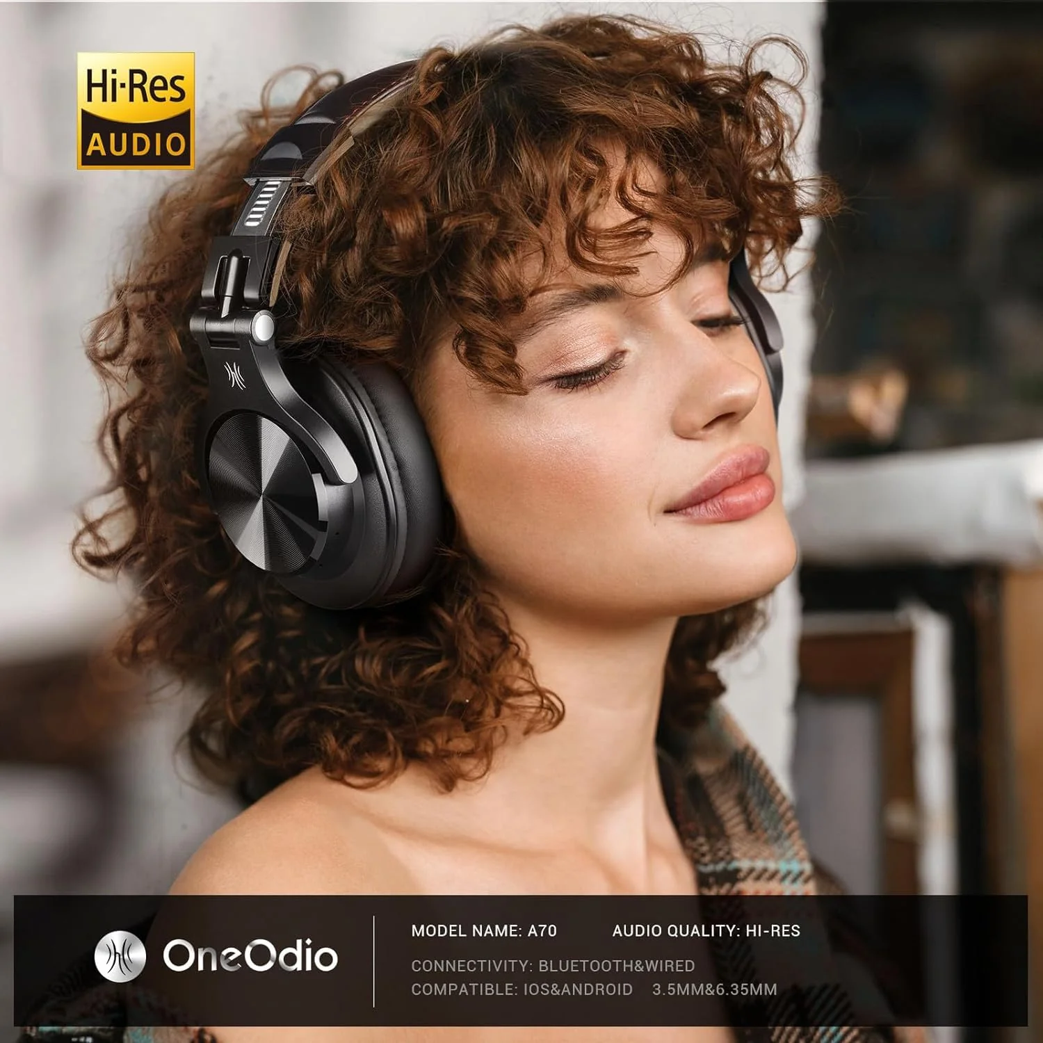 OneOdio A70 Bluetooth Over Ear Headphones, Wireless Headphones w/ 72H Playtime, Hi-Res, 3.5mm/6.35mm Wired Audio Jack for Studio Monitor & Mixing DJ Guitar AMP, Computer Laptop PC Tablet - Black - Image 2