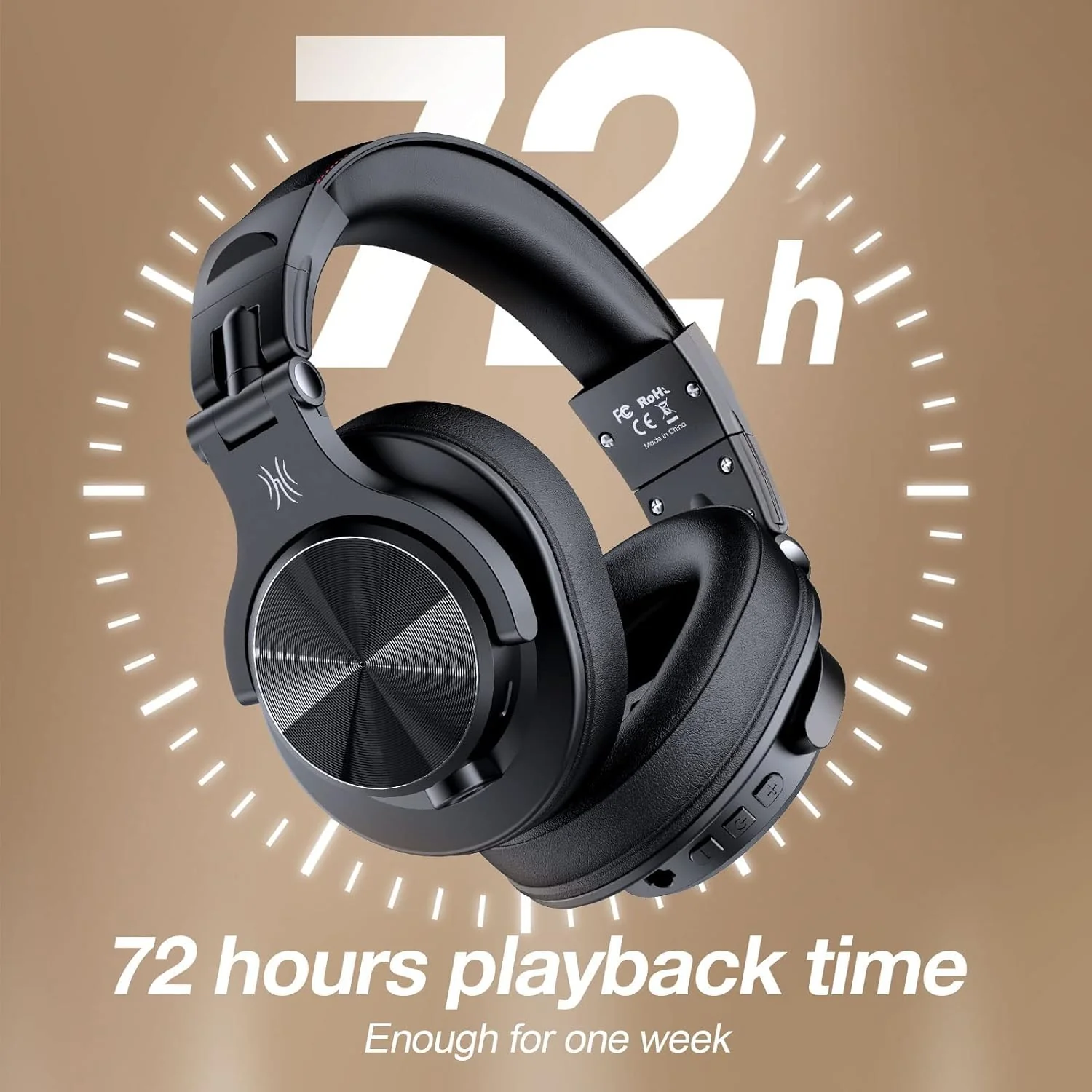 OneOdio A70 Bluetooth Over Ear Headphones, Wireless Headphones w/ 72H Playtime, Hi-Res, 3.5mm/6.35mm Wired Audio Jack for Studio Monitor & Mixing DJ Guitar AMP, Computer Laptop PC Tablet - Black - Image 3