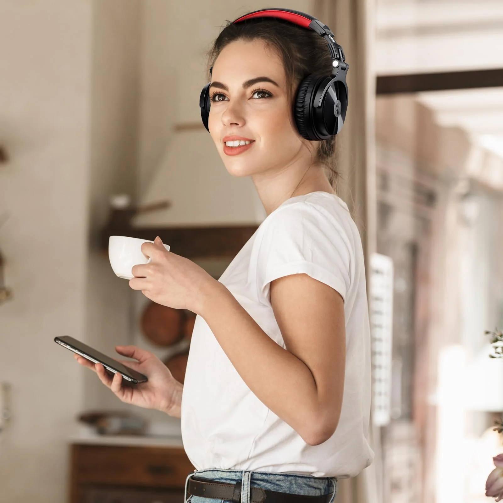 OneOdio Bluetooth Over Ear Headphones, 110 Hrs Wireless/Wired Stereo Sound Foldable Headsets with Deep Bass 50mm Neodymium Drivers for PC/Phone/Tablet - Studio Wireless Pro C, Red - Image 6