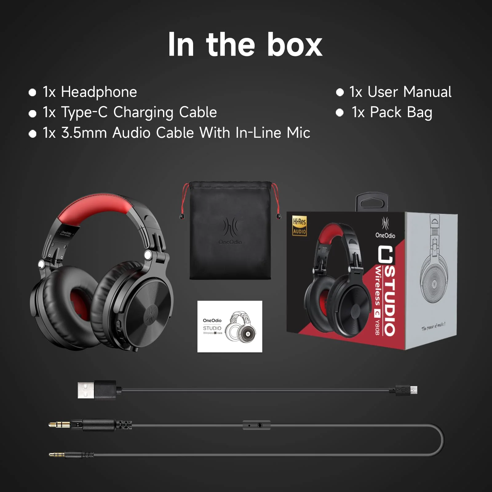 OneOdio Bluetooth Over Ear Headphones, 110 Hrs Wireless/Wired Stereo Sound Foldable Headsets with Deep Bass 50mm Neodymium Drivers for PC/Phone/Tablet - Studio Wireless Pro C, Red - Image 8