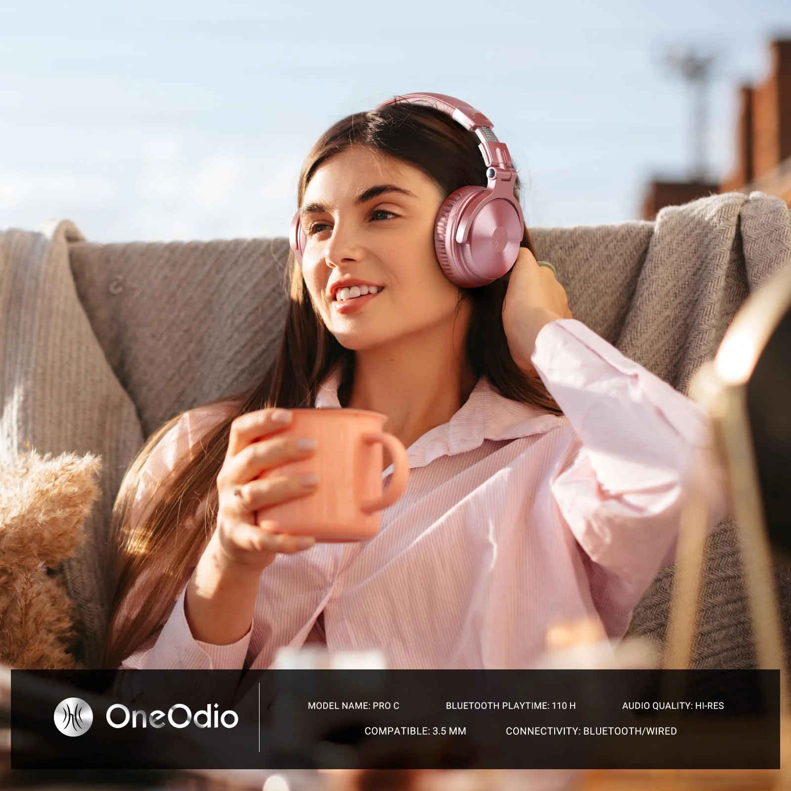 OneOdio Bluetooth Over Ear Headphones, 110 Hrs Wireless/Wired Stereo Sound Foldable Headsets with Deep Bass 50mm Neodymium Drivers for PC/Phone/Tablet - Studio Wireless Pro C, Rose Gold - Image 2