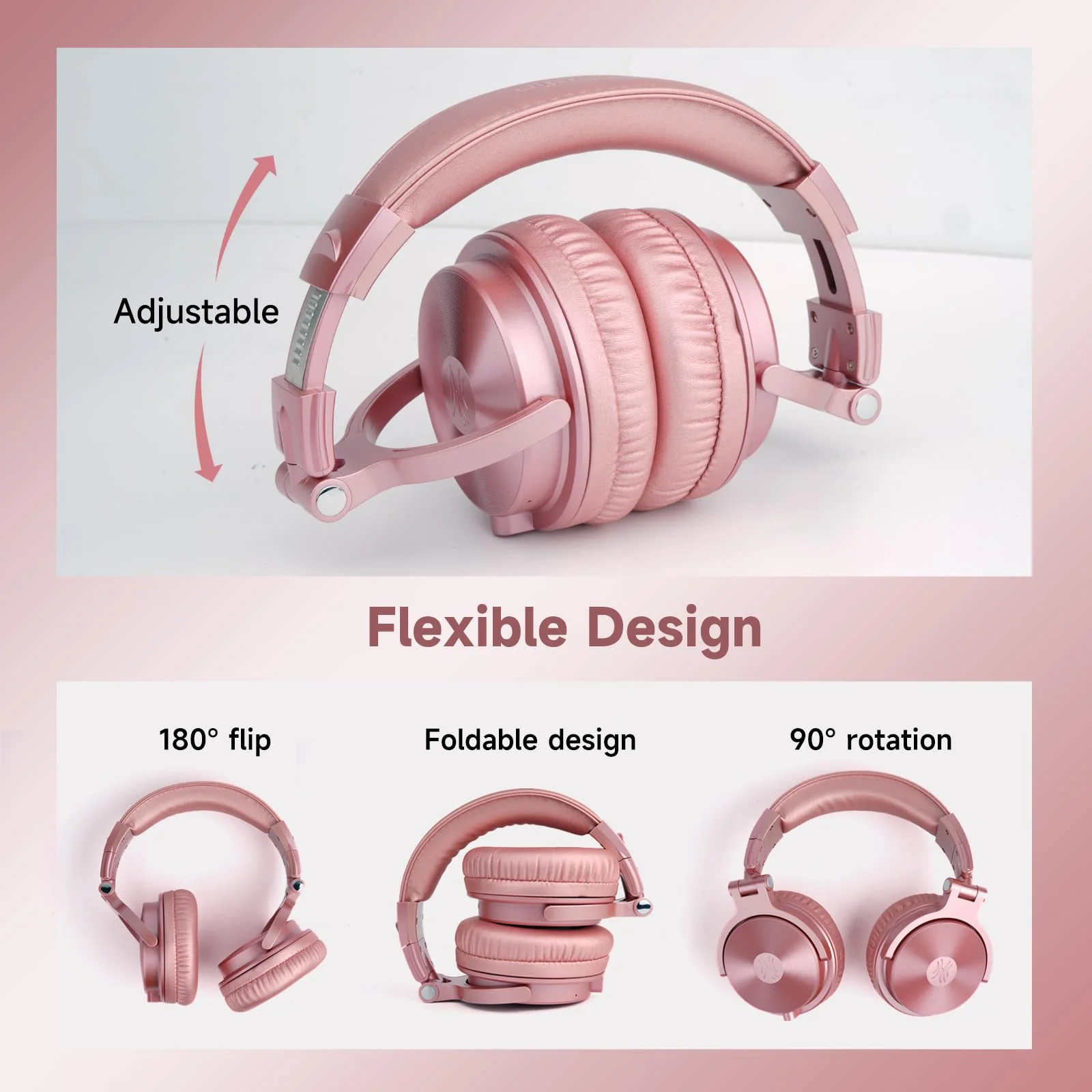 OneOdio Bluetooth Over Ear Headphones, 110 Hrs Wireless/Wired Stereo Sound Foldable Headsets with Deep Bass 50mm Neodymium Drivers for PC/Phone/Tablet - Studio Wireless Pro C, Rose Gold - Image 7