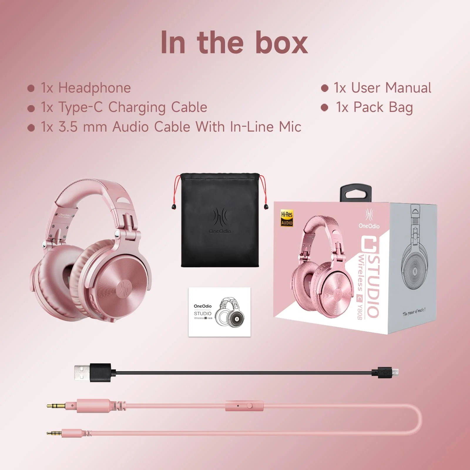 OneOdio Bluetooth Over Ear Headphones, 110 Hrs Wireless/Wired Stereo Sound Foldable Headsets with Deep Bass 50mm Neodymium Drivers for PC/Phone/Tablet - Studio Wireless Pro C, Rose Gold - Image 8