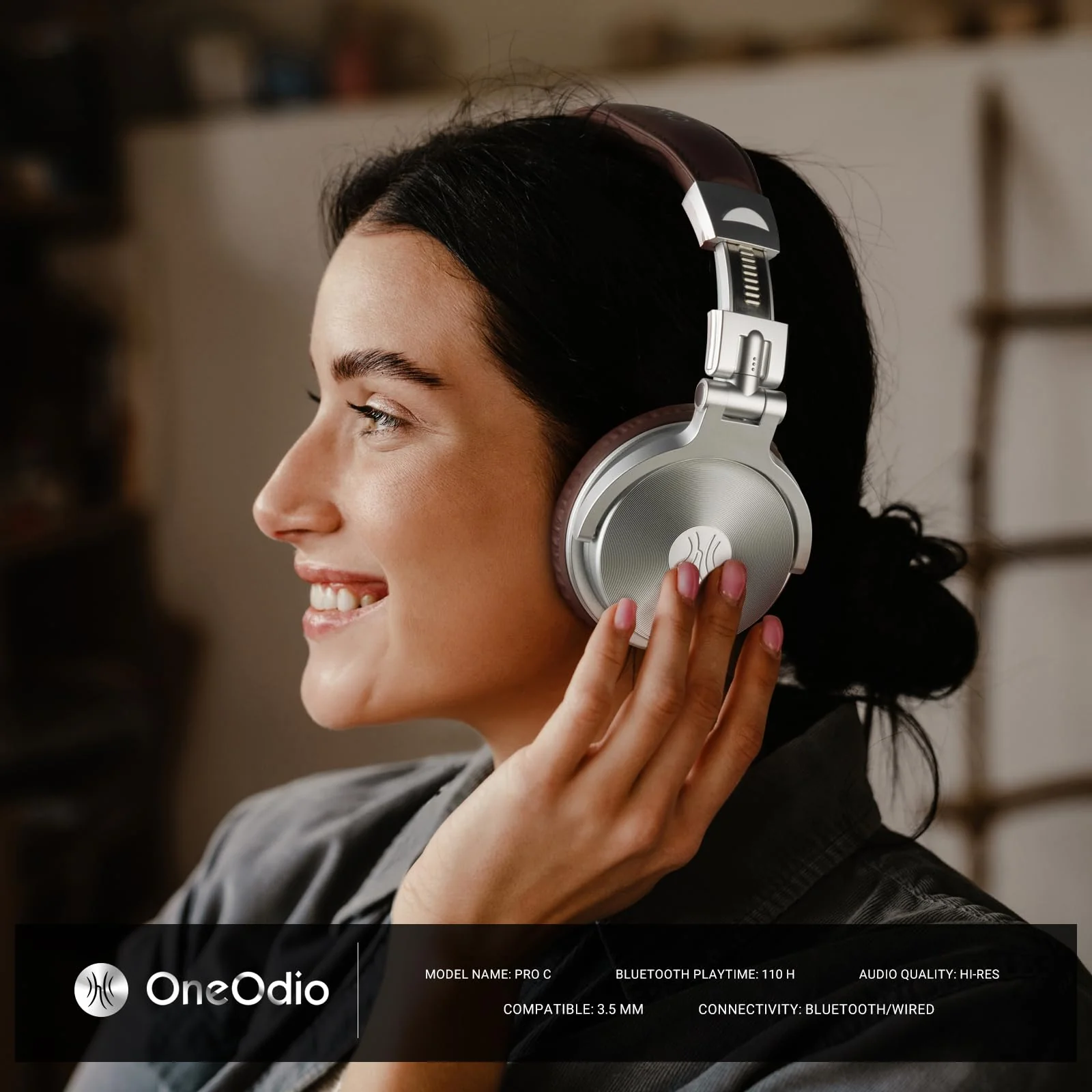 OneOdio Bluetooth Over Ear Headphones, 110 Hrs Wireless/Wired Stereo Sound Foldable Headsets with Deep Bass 50mm Neodymium Drivers for PC/Phone/Tablet - Studio Wireless Pro C, Silver - Image 2