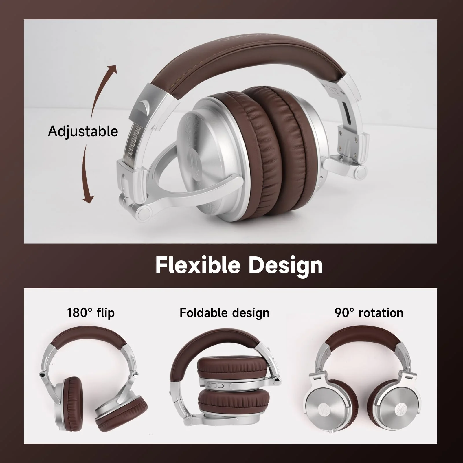 OneOdio Bluetooth Over Ear Headphones, 110 Hrs Wireless/Wired Stereo Sound Foldable Headsets with Deep Bass 50mm Neodymium Drivers for PC/Phone/Tablet - Studio Wireless Pro C, Silver - Image 7