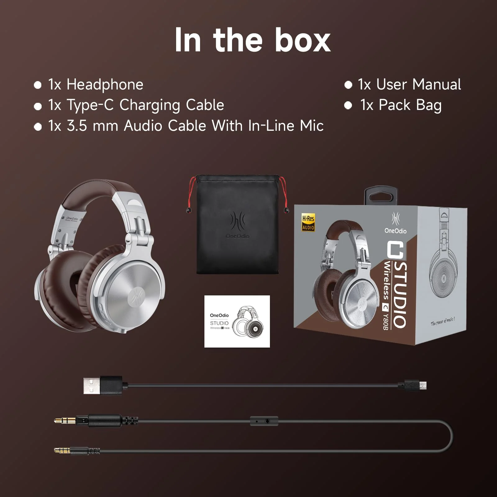 OneOdio Bluetooth Over Ear Headphones, 110 Hrs Wireless/Wired Stereo Sound Foldable Headsets with Deep Bass 50mm Neodymium Drivers for PC/Phone/Tablet - Studio Wireless Pro C, Silver - Image 8
