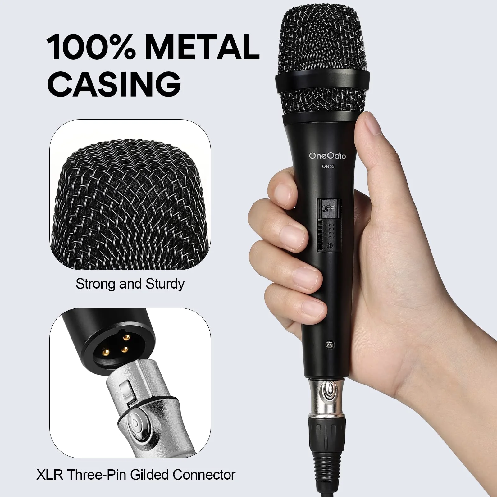 OneOdio ON55 Wired Microphone for Singing - Mic Clips, Metal Female, ON/Off Switch, 16.4ft XLR Cable - Condenser Dynamic Mic for Karaoke Machine, AMP, Speaker, Parties Gold - Image 7