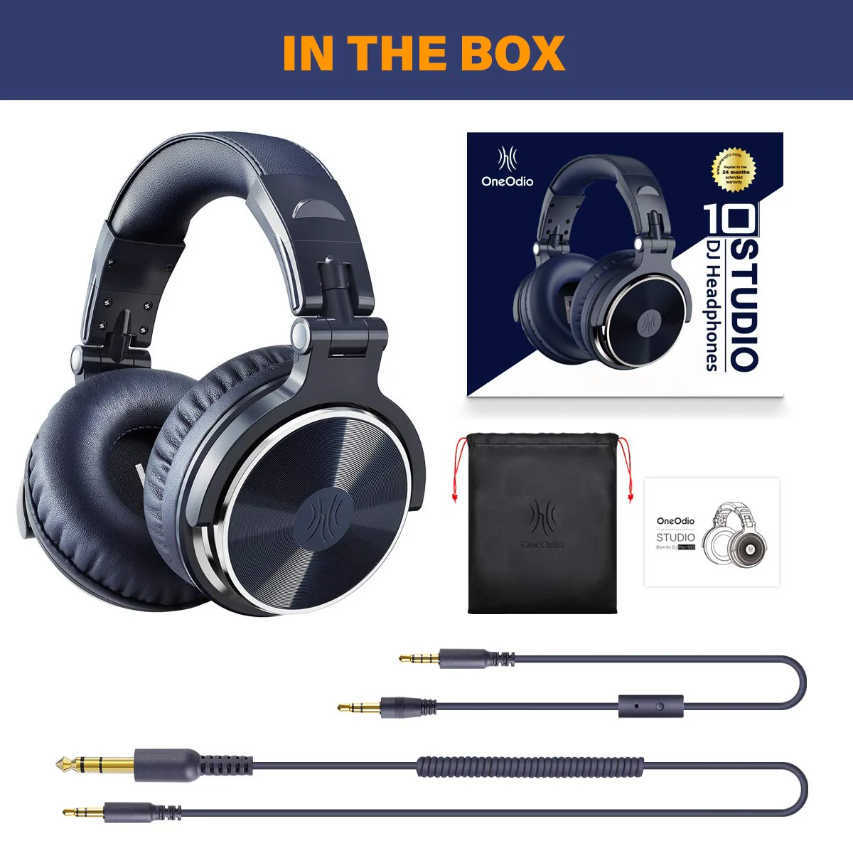 OneOdio Over Ear Headphone, Wired Bass Headsets with 50mm Driver, Foldable Lightweight Headphones with Share Port and Mic for Recording Monitoring Mixing Podcast Guitar PC TV (Dark Blue) Dark Blue One Size - Image 8