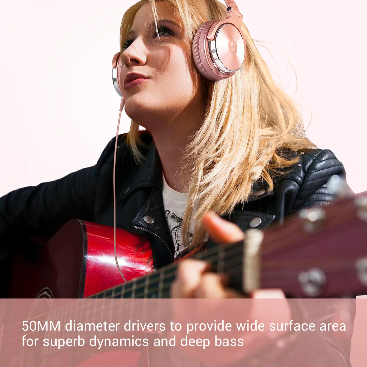 OneOdio Over Ear Headphones for Women and Girls, Wired Bass Stereo Sound Headsets with Share Port and 50mm Driver Rose Gold Headsets with Mic for PC Phone Laptop Guitar Piano Mp3/4 Tablet (Pink) Pink One Size - Image 4
