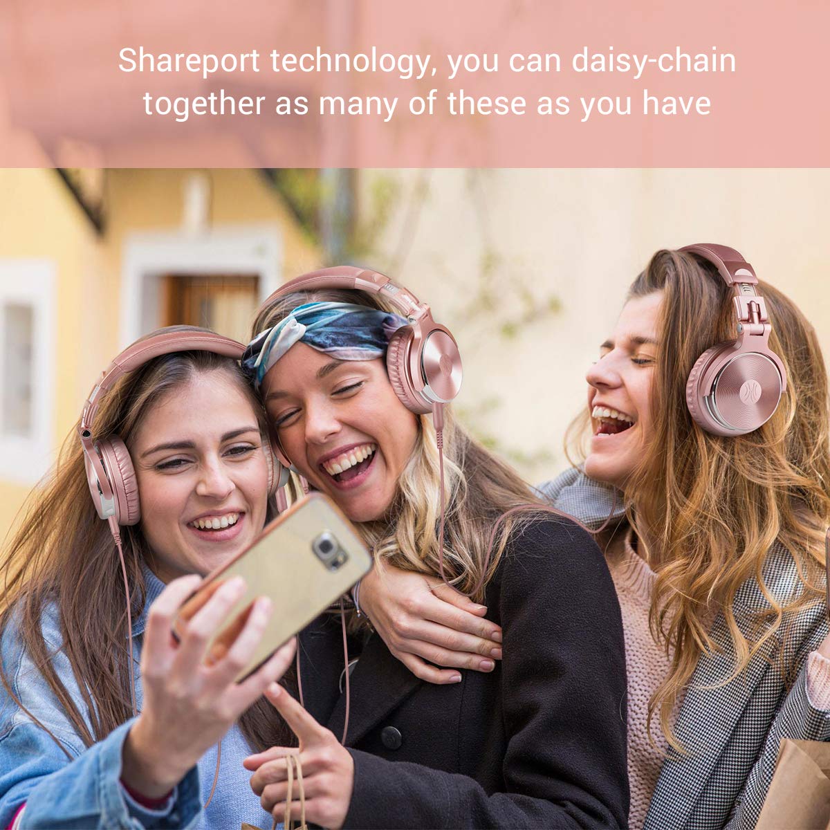OneOdio Over Ear Headphones for Women and Girls, Wired Bass Stereo Sound Headsets with Share Port and 50mm Driver Rose Gold Headsets with Mic for PC Phone Laptop Guitar Piano Mp3/4 Tablet (Pink) Pink One Size - Image 6