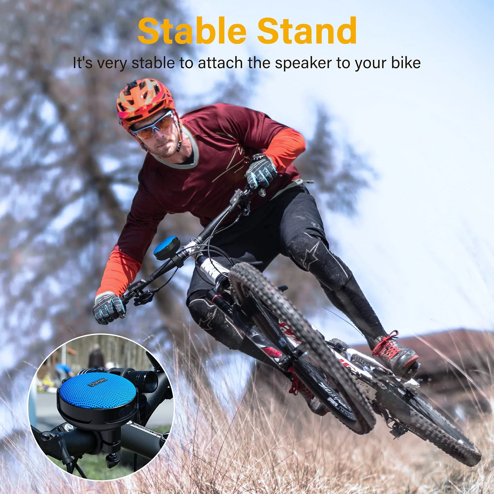 Onforu Bike Bluetooth Speaker with Bicycle Mount, Portable Wireless Shower Travel Speakers with Loud Sound, Bluetooth 5.0, IP65 Waterproof Mini Outdoor Speaker for Riding, Hiking and Camping, Blue - Image 2