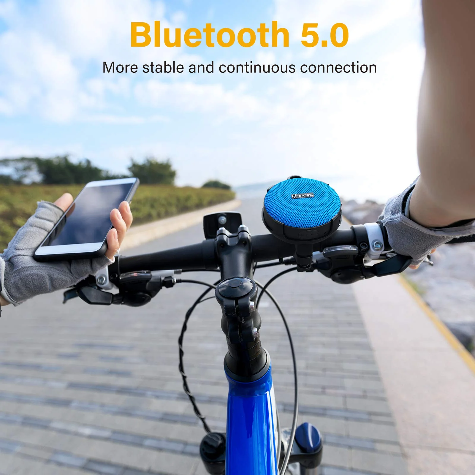 Onforu Bike Bluetooth Speaker with Bicycle Mount, Portable Wireless Shower Travel Speakers with Loud Sound, Bluetooth 5.0, IP65 Waterproof Mini Outdoor Speaker for Riding, Hiking and Camping, Blue - Image 5