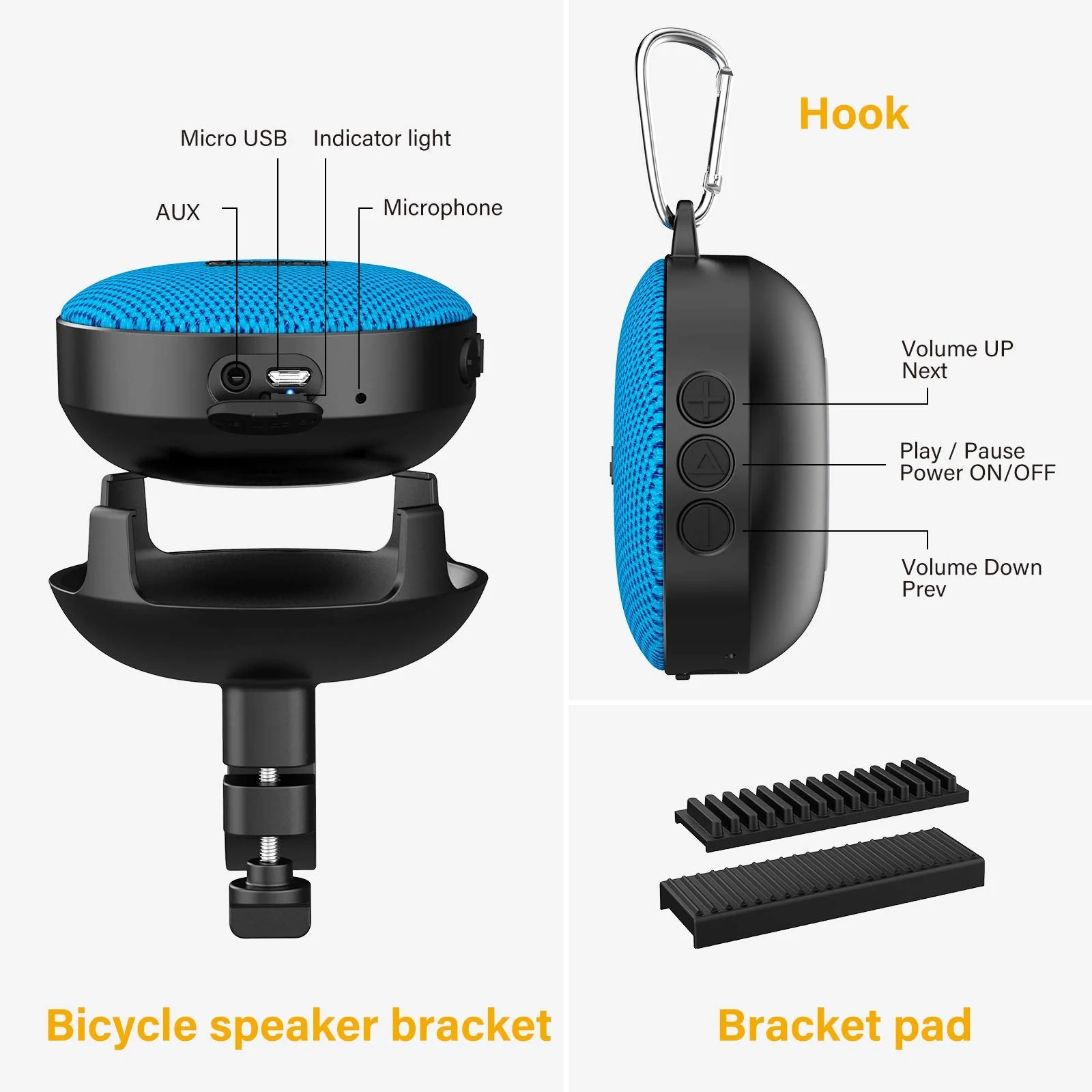 Onforu Bike Bluetooth Speaker with Bicycle Mount, Portable Wireless Shower Travel Speakers with Loud Sound, Bluetooth 5.0, IP65 Waterproof Mini Outdoor Speaker for Riding, Hiking and Camping, Blue - Image 9