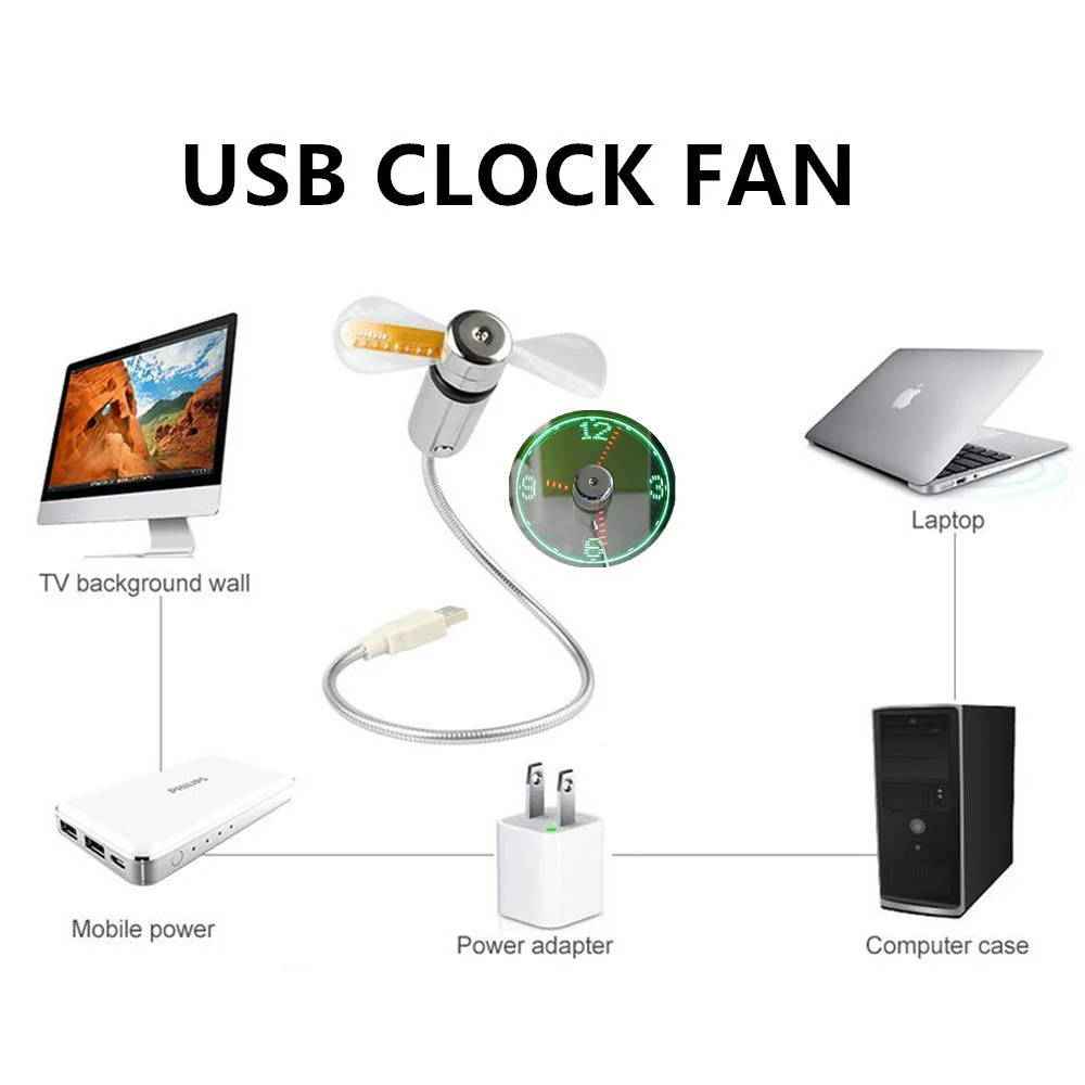 ONXE LED USB Clock Fan with Real Time Display Function,USB Clock Fans,Silver,1 Year Warranty (Clock) - Image 6