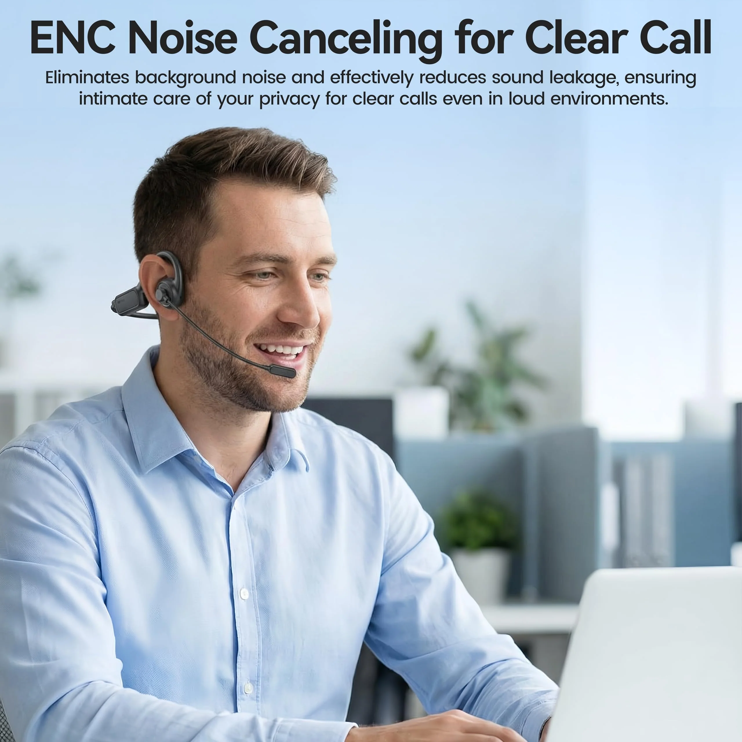 Open Ear Headphones with Mic,20H Bluetooth Headset with Microphone,5.4 Bluetooth Headphones with Noise Cancelling Mic,IPX5 Wireless Headset with Mic for Work,Zoom,Workout, Driving, Call - Image 2