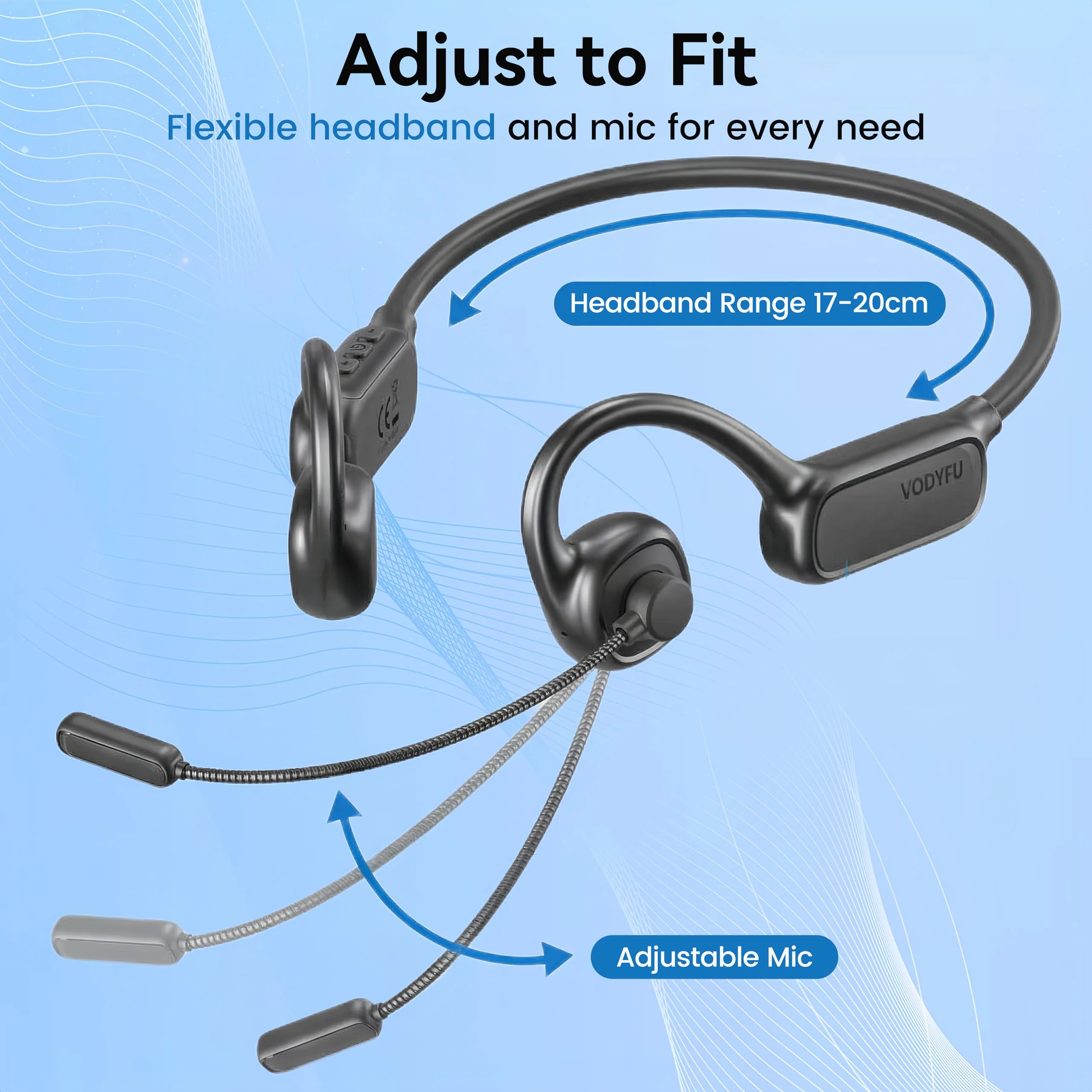 Open Ear Headphones with Mic,20H Bluetooth Headset with Microphone,5.4 Bluetooth Headphones with Noise Cancelling Mic,IPX5 Wireless Headset with Mic for Work,Zoom,Workout, Driving, Call - Image 3