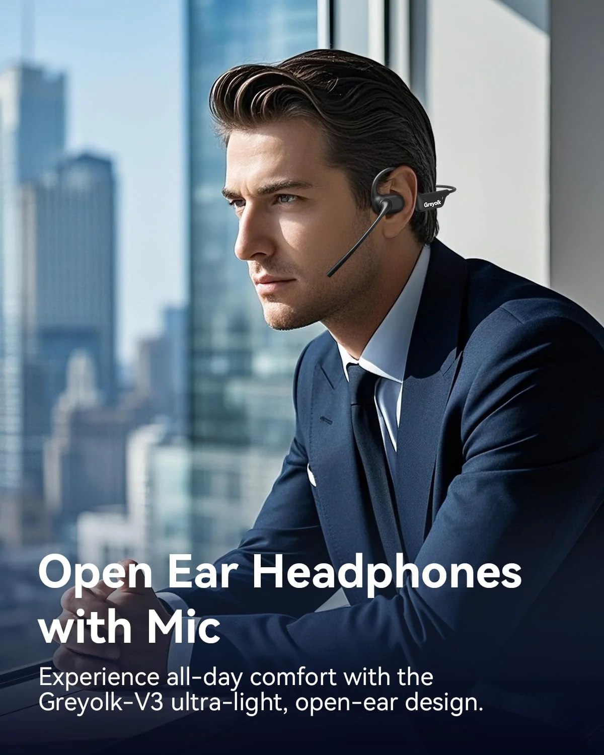 Open Ear Headphones with Mic, Bluetooth Headset with AI Noise Cancellation Microphone Air Conduction Headphones Bluetooth 5.4 Wireless Headset with Mic for Work Call Meeting Driving Sports（Black） - Image 2