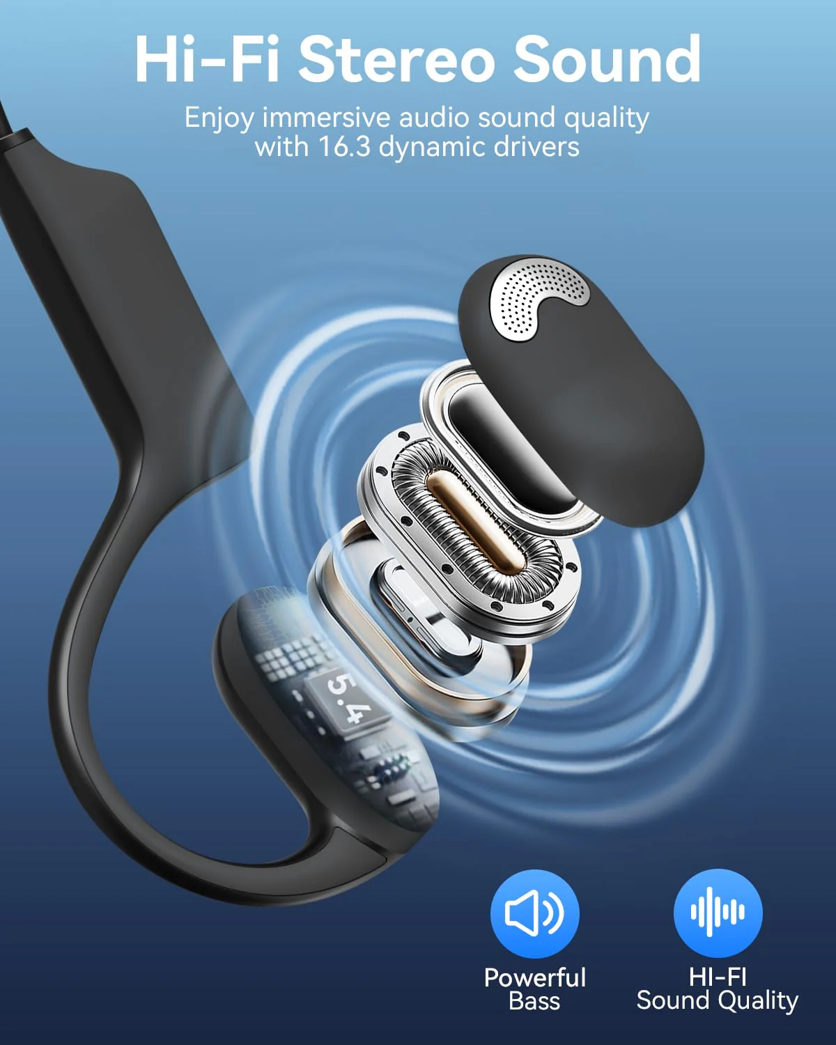 Open Ear Headphones with Mic, Bluetooth Headset with AI Noise Cancellation Microphone Air Conduction Headphones Bluetooth 5.4 Wireless Headset with Mic for Work Call Meeting Driving Sports（Black） - Image 5