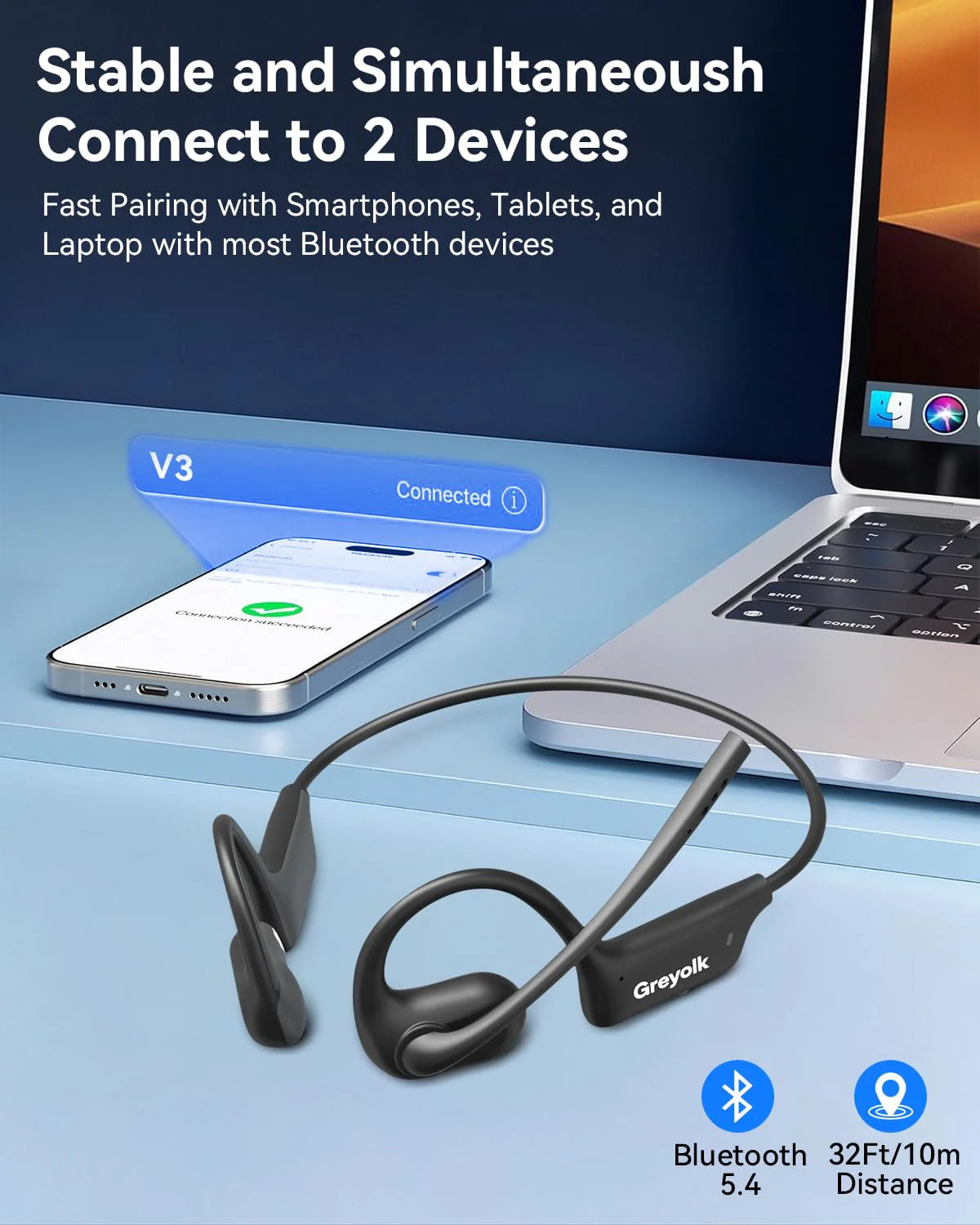 Open Ear Headphones with Mic, Bluetooth Headset with AI Noise Cancellation Microphone Air Conduction Headphones Bluetooth 5.4 Wireless Headset with Mic for Work Call Meeting Driving Sports（Black） - Image 7
