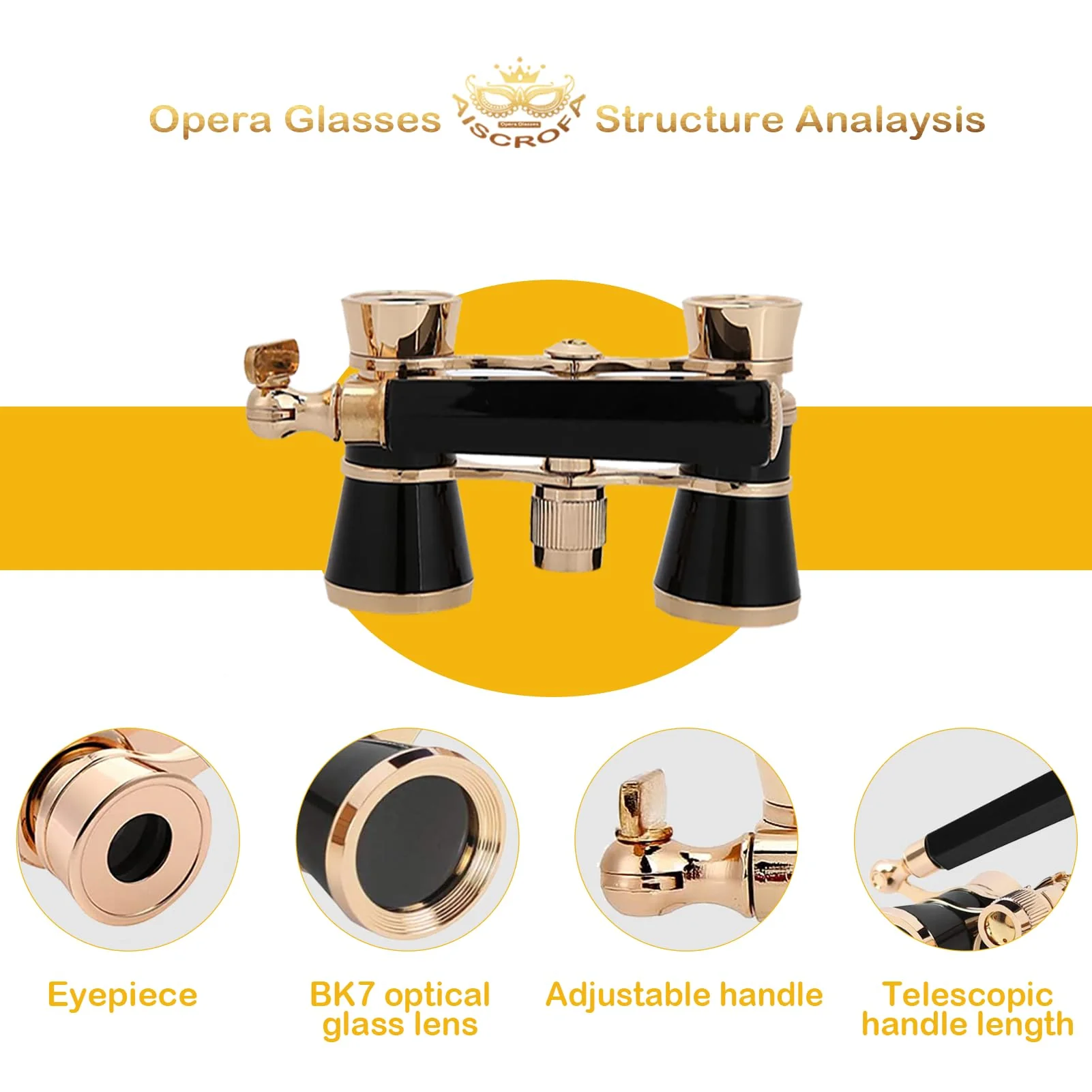 Opera Glasses,3X25 Theater Binoculars with Foldable and Extendable Handle,Mini Binocular Compact Lightweight,Portable Theater Glasses for Adults Kids Women in Musical Concert Black with Handle - Image 2