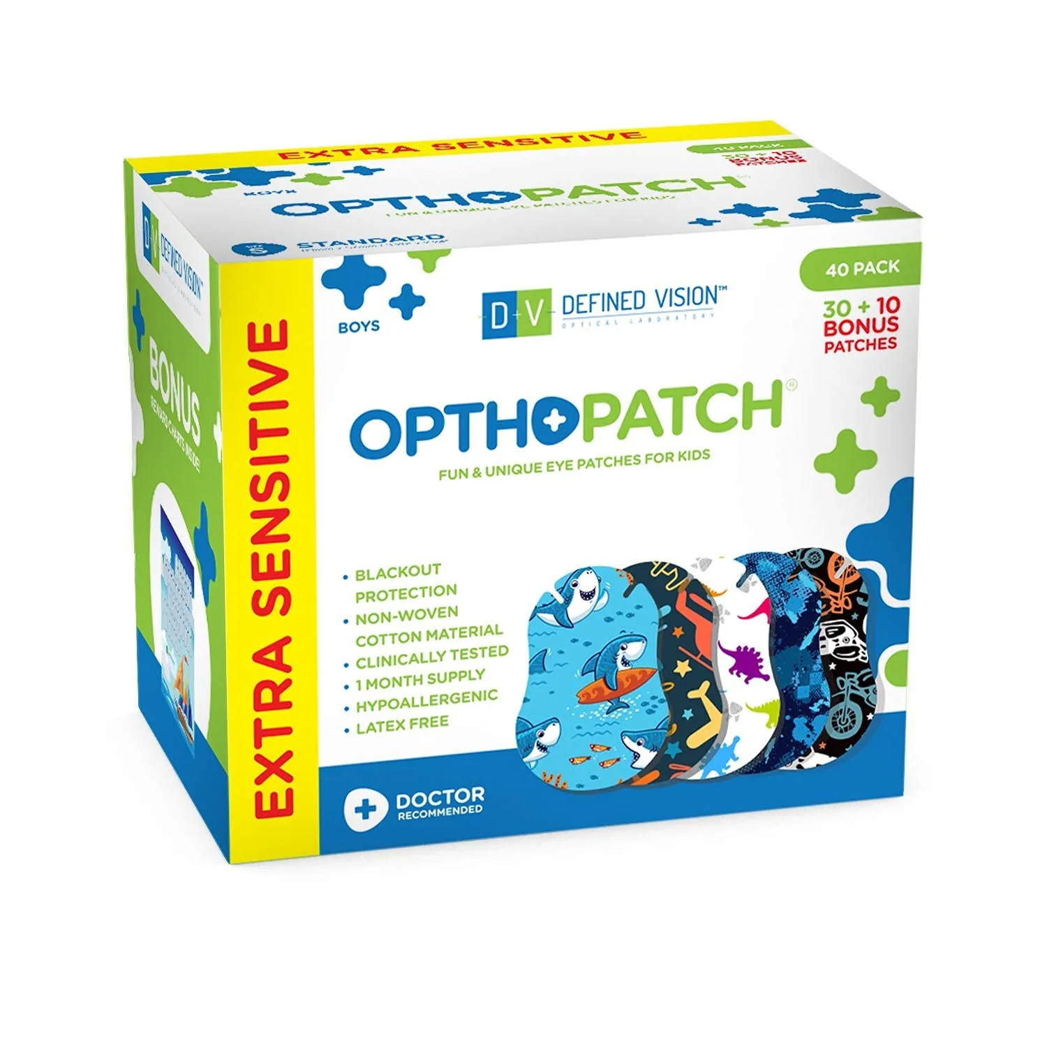 OPTHOPATCH Kids Eye Patches - Fun Boys Design - 30 + 10 Bonus Latex Free Hypoallergenic Cotton Extra Sensitive Adhesive Bandages for Amblyopia & Cross Eye-3 Reward Chart Posters by Defined Vision - Image 6