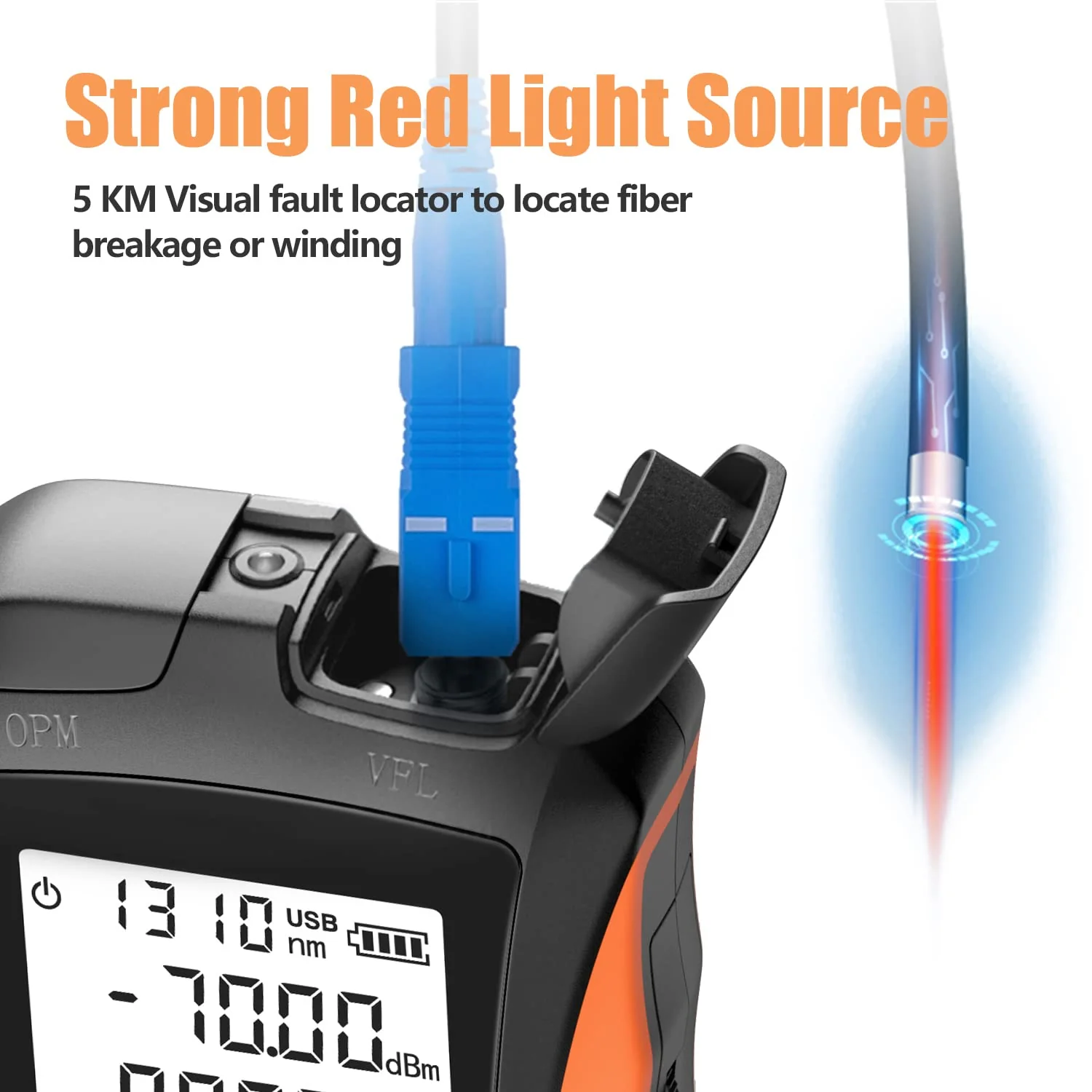 Optical Power Meter with Visual Fault Locator, Fiber Light Meter with Cable Tester Function and Li-ion Battery USB Charge for FC/SC/ST Universal Interface - Image 4