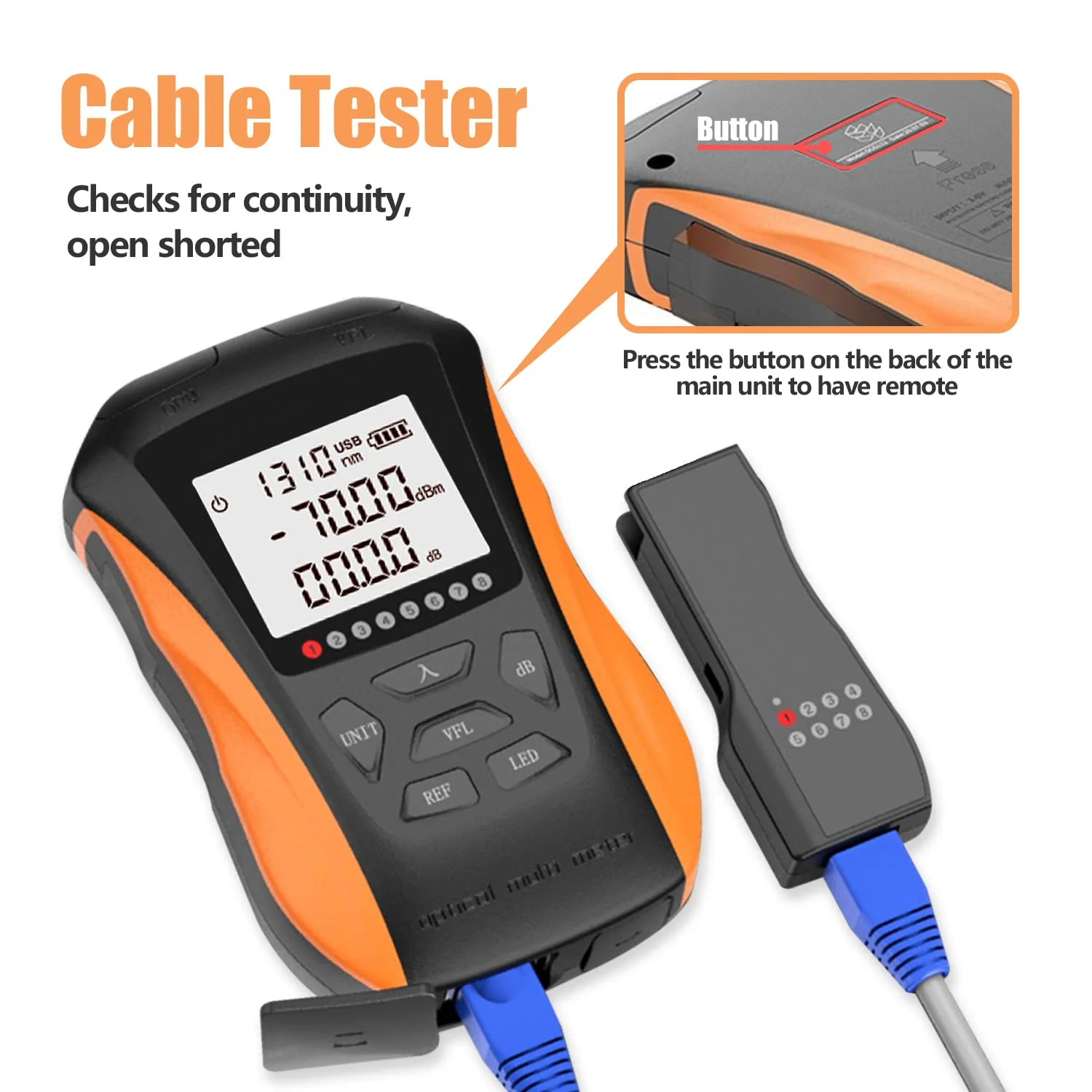 Optical Power Meter with Visual Fault Locator, Fiber Light Meter with Cable Tester Function and Li-ion Battery USB Charge for FC/SC/ST Universal Interface - Image 5