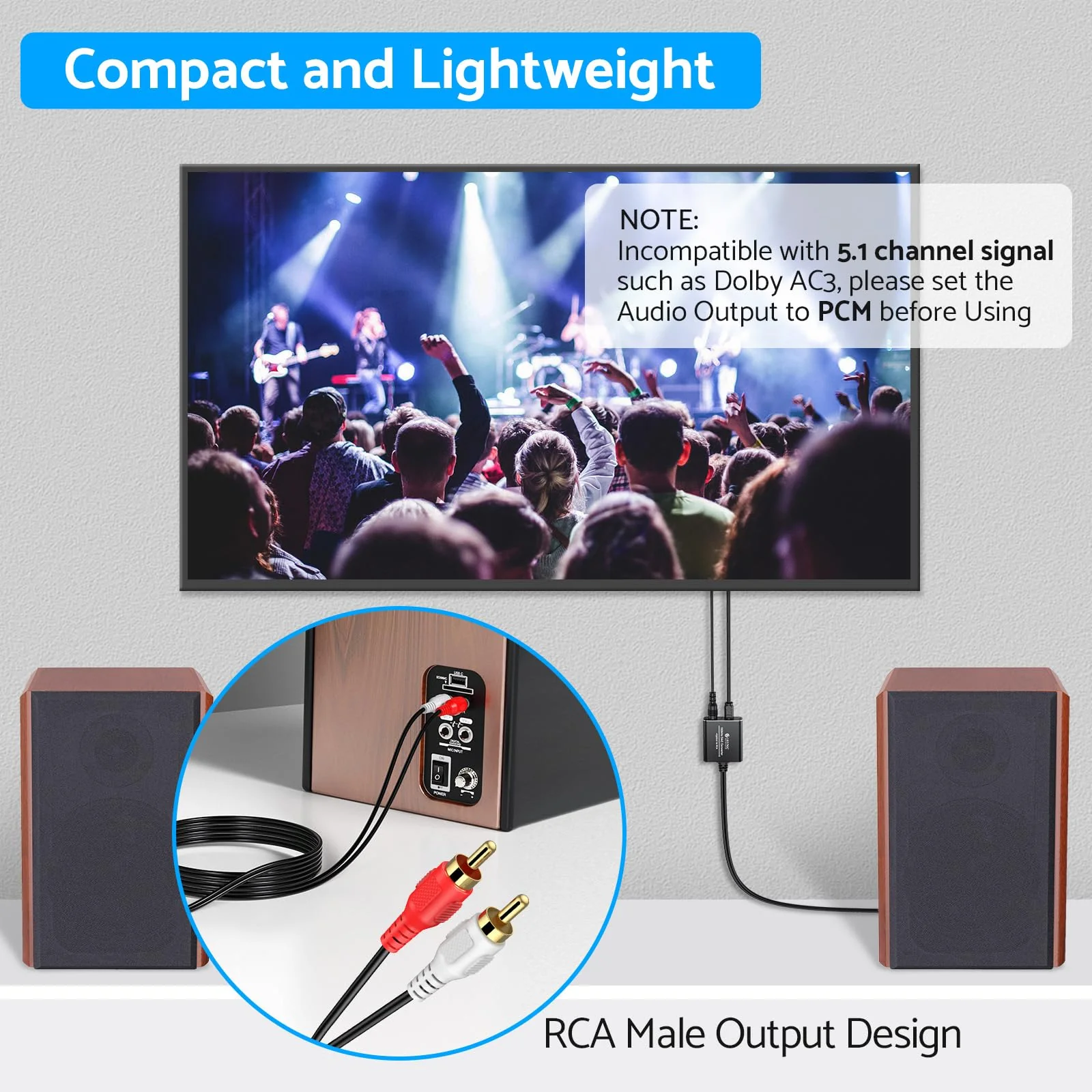 Optical to RCA Converter,eSynic 192 KHZ Digital to Analog Audio Converter Portable Optical to RCA Adapter 2.1m Optical Audio to RCA Cable Aluminium Alloy Shell DAC Converter for HDTV Blue-ray PS4 etc 192KHZ Style-A - Image 5