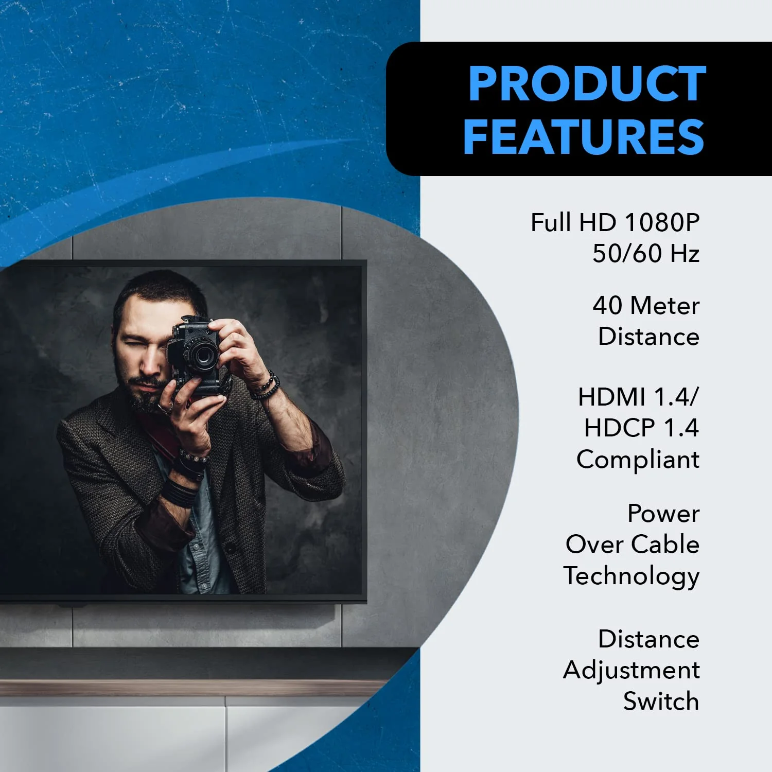 OREI 1080p HDMI Extender Over Ethernet up to 131 Feet - 1080@60Hz HDMI 1.4 HDCP 1.4, Over CAT6/7 Cable- Power Over Cable (EX-130C) - Image 8