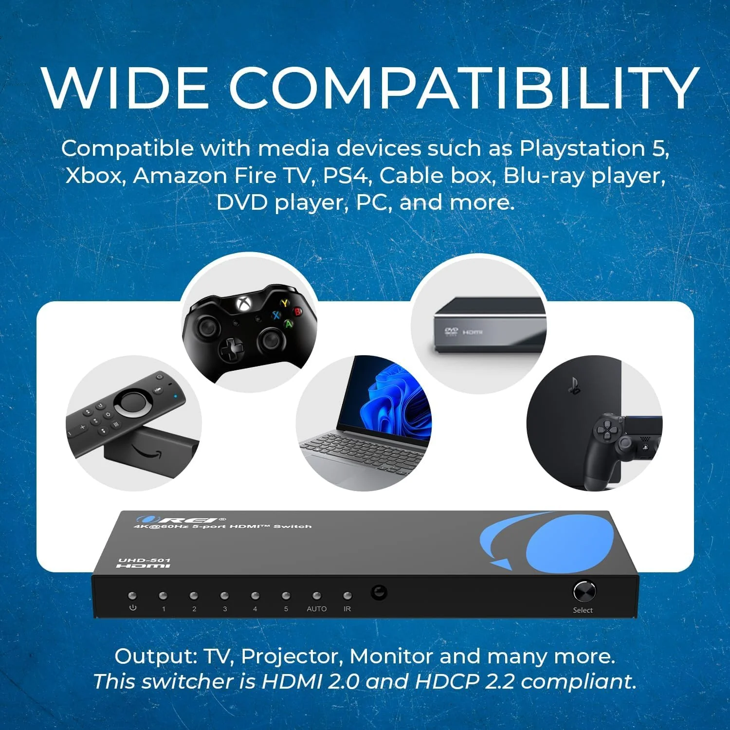 OREI 4K HDMI Switch 5 in 1 Out – HDMI Switch with Remote 4K@60hz with HDR, Dolby, DTS & 3D - 18Gbps Switcher - for PS5/4, Xbox, Roku, Fire TV - Image 7