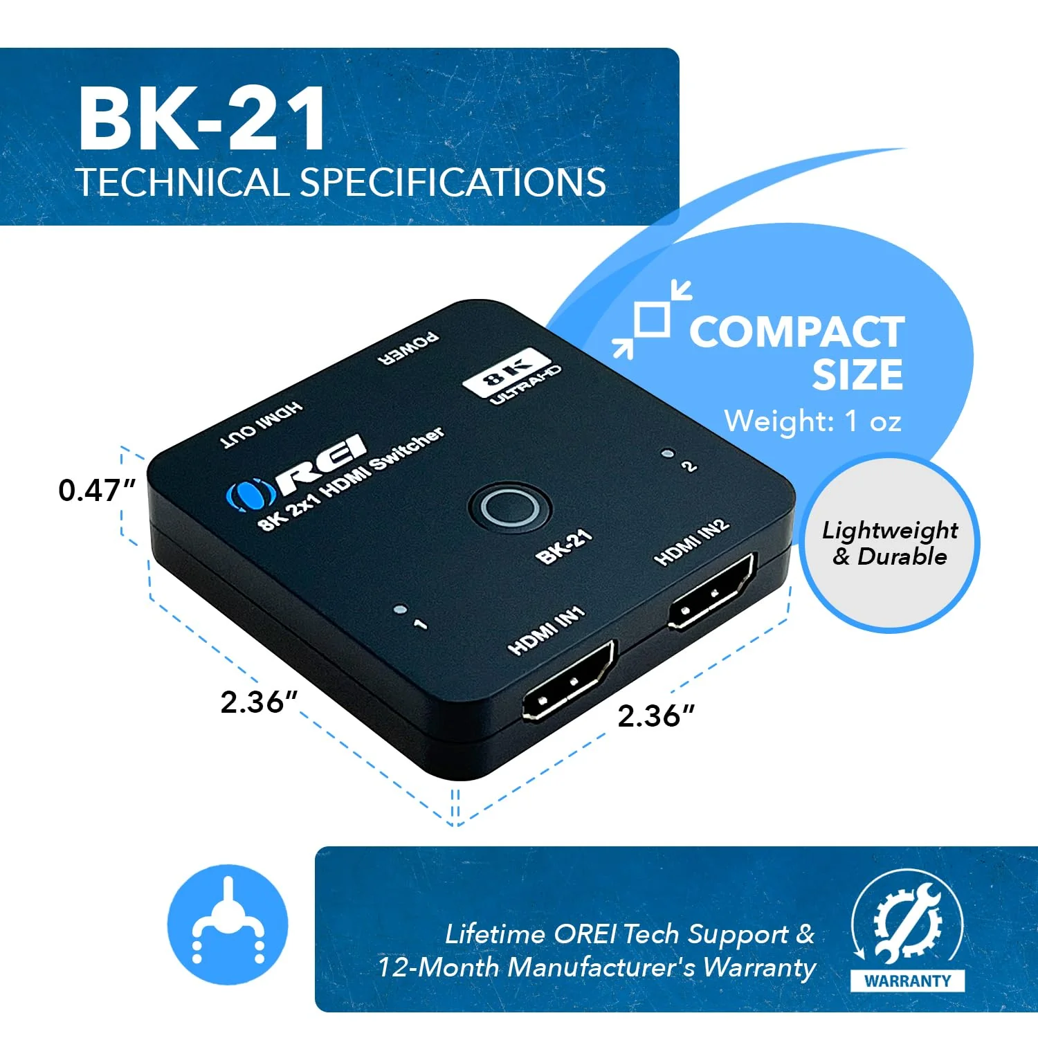 OREI 8K 2x1 HDMI Switch 4K @ 120hz, Auto HDMI Selector 48Gbps High Resolution Switch Between 2 Inputs Prefect for Gaming, PS5, Xbox, HDR10, Dolby Vision 8K Switch - Image 8