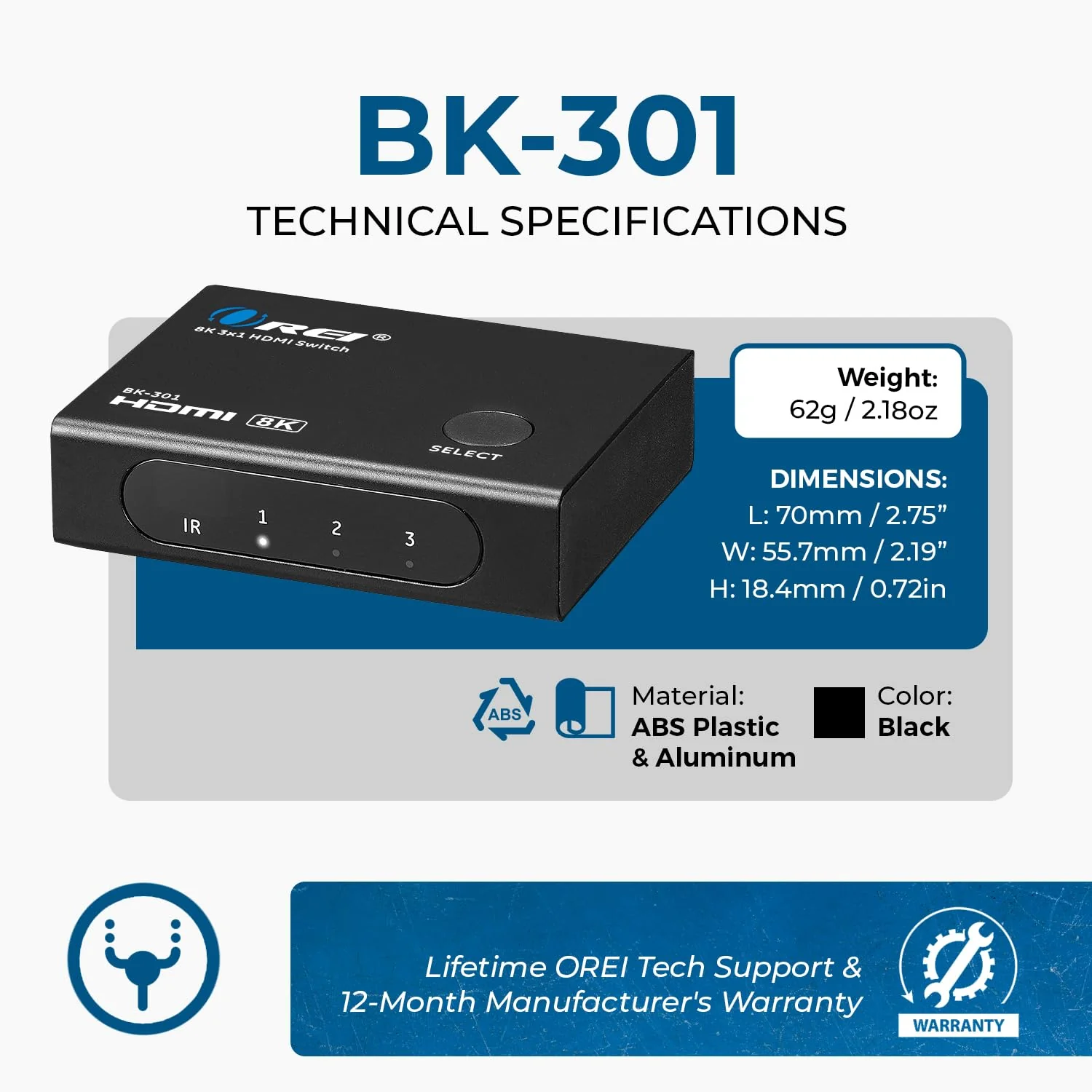 OREI 8K HDMI Switch 3 in 1 Out – HDMI 2.1 Switch with Remote – 48Gbps 8K@60Hz 4K@120Hz 4K@165Hz – HDCP 2.3 – hdmi Switch 4k 120hz for PS5 Xbox PC TV 3x1 8K HDMI Switch - Image 5