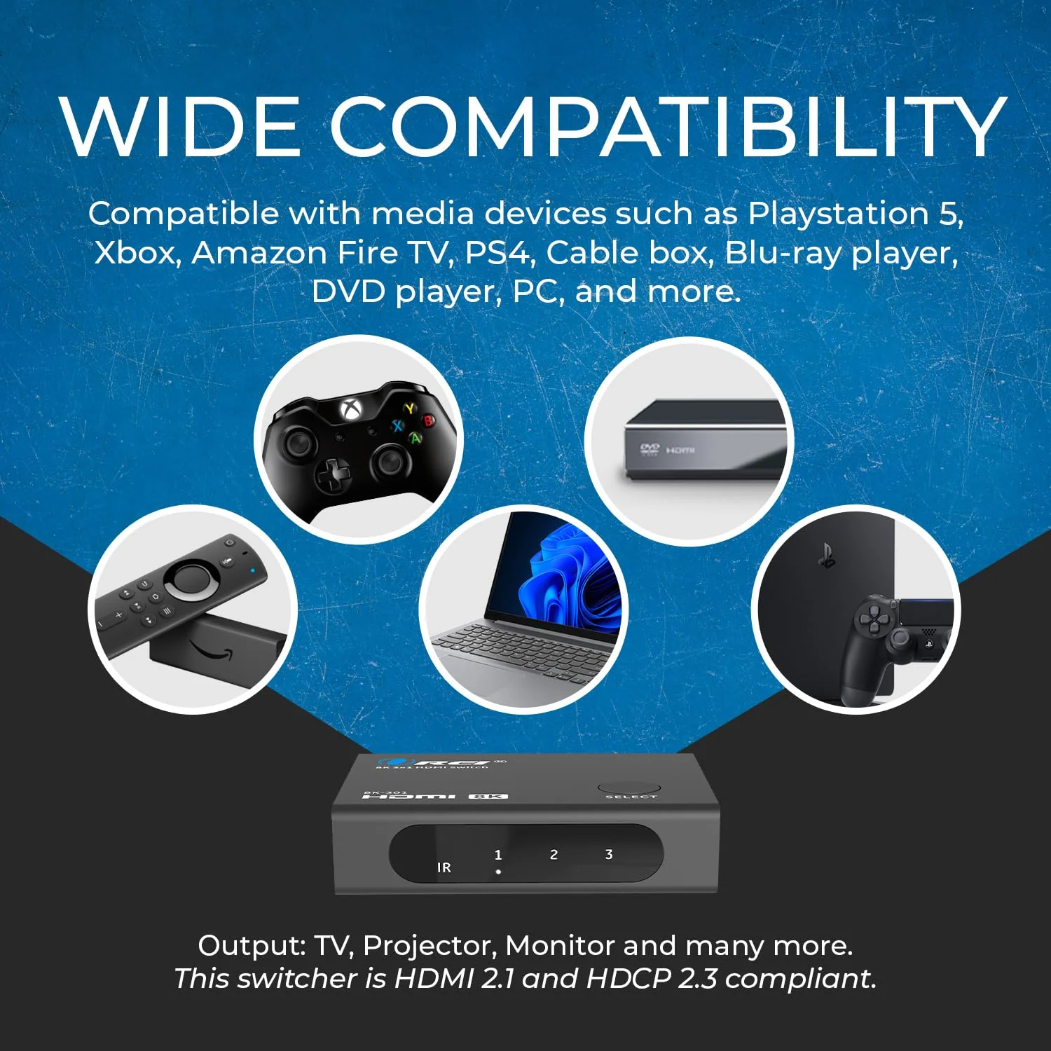 OREI 8K HDMI Switch 3 in 1 Out – HDMI 2.1 Switch with Remote – 48Gbps 8K@60Hz 4K@120Hz 4K@165Hz – HDCP 2.3 – hdmi Switch 4k 120hz for PS5 Xbox PC TV 3x1 8K HDMI Switch - Image 6