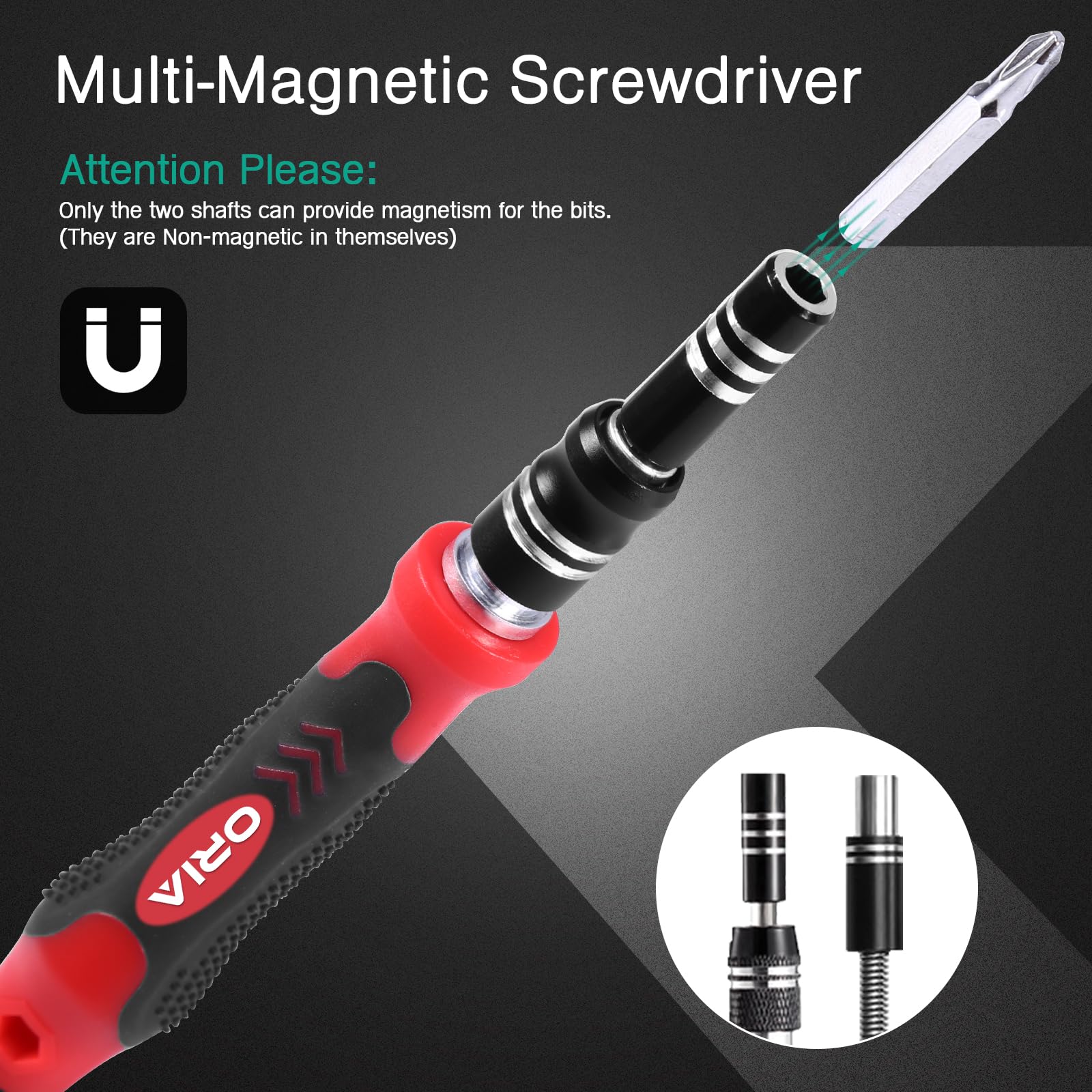 ORIA Precision Screwdriver Kit, Mini Screwdriver Set, 60 in 1 Small Screwdriver with 56 Bits Repair Tools with Flexible Shaft, Extension Rod for Mobile Phone, Smartphone, Tablet, PC, Red - Image 5