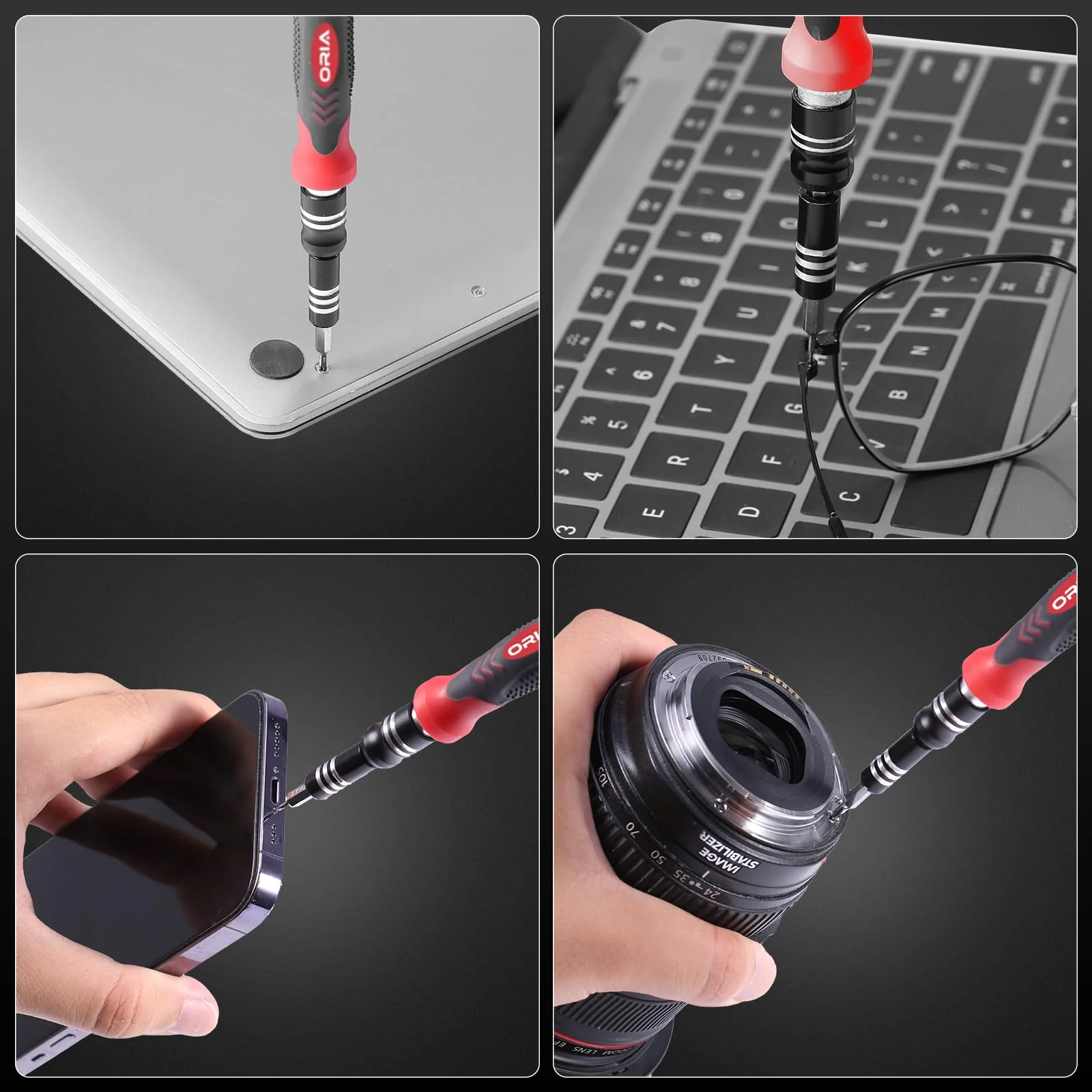 ORIA Precision Screwdriver Kit, Mini Screwdriver Set, 60 in 1 Small Screwdriver with 56 Bits Repair Tools with Flexible Shaft, Extension Rod for Mobile Phone, Smartphone, Tablet, PC, Red - Image 8