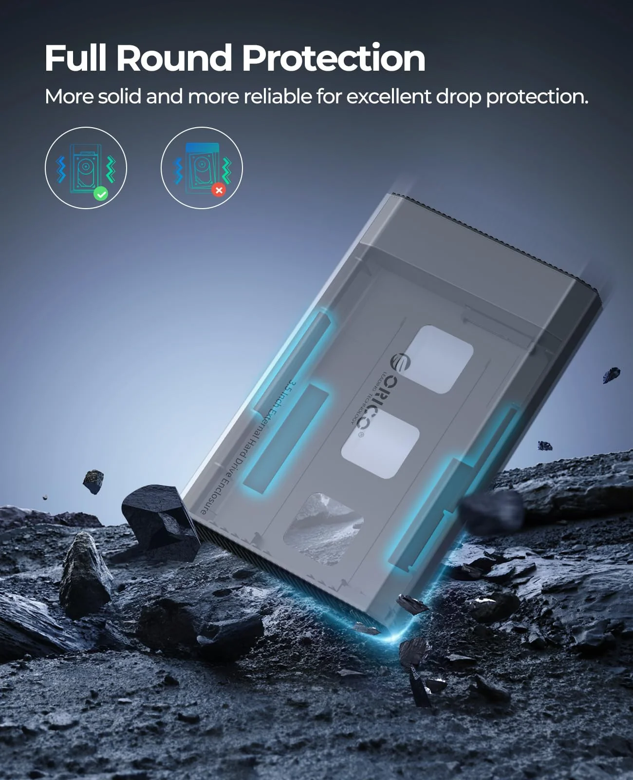ORICO Aluminum 3.5 Hard Drive Enclosure with USB 3.2 Gen 2 6Gbps Transfer Speed, Fit for 3.5/2.5 Inch SATA HDD SSD Up to 20TB, USB C to USB C/A 2 in 1 Cable Compatible with MacBook Windows(DD35-C3) - Image 7