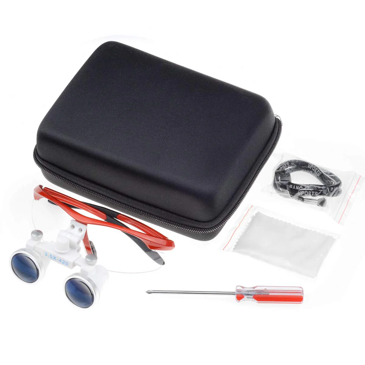 Orilao Surgical Binocular, Anti-Fog Magnifying Glass, 3.5 x 420 mm Working Distance, Optical Glass, Red - Image 7