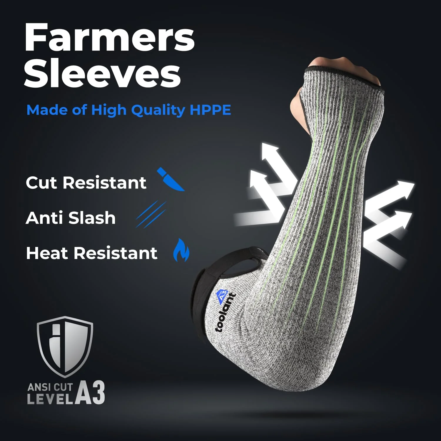 OriStout Cut Resistant Farmers Sleeves with Thumb Hole, Arm Protectors for Thin Skin and Bruising, for Gardening, Welding, Kitchen, Arm Guards for Biting, Pet Grooming, Grey, 1 Pair One Size Grey (1 Pair) - Long - Image 2