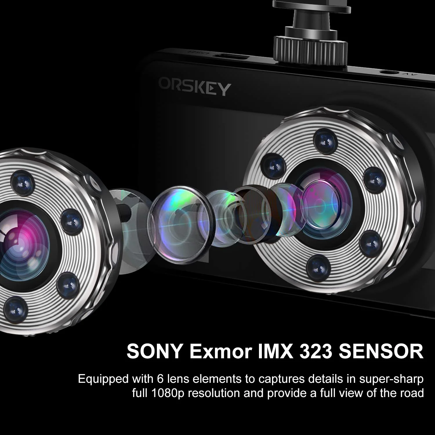 ORSKEY Dash Cam Front and Rear 1080P Full HD Dual Dash Camera in Car Camera Dashboard Camera Dashcam for Cars 170 Wide Angle with 3.0" LCD Display Night Vision and G-Sensor - Image 2