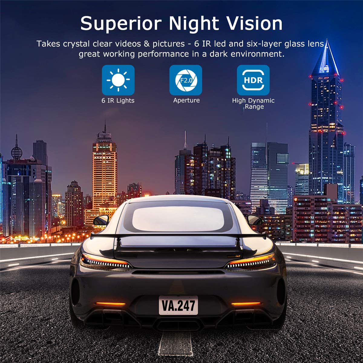 ORSKEY Dash Cam Front and Rear 1080P Full HD Dual Dash Camera in Car Camera Dashboard Camera Dashcam for Cars 170 Wide Angle with 3.0" LCD Display Night Vision and G-Sensor - Image 3