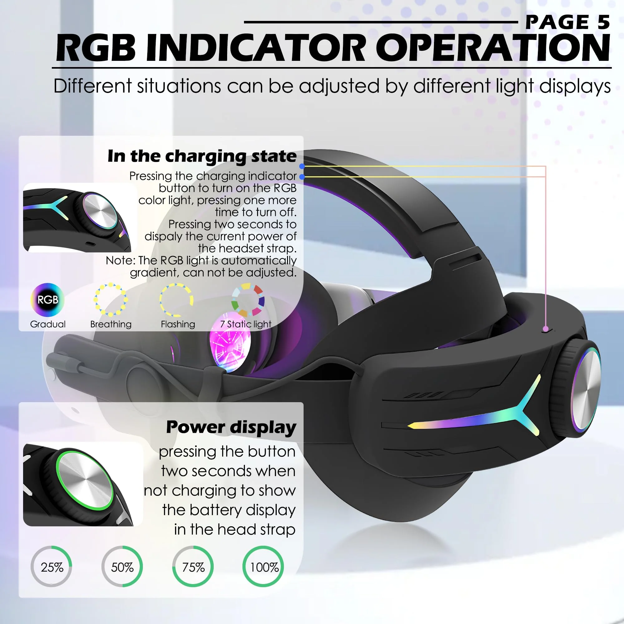 Orzero Upgraded 12000mah Battery Head Strap Compatible for Quest 3S, 9V 2A PD Fast Charging Extended Gaming Time with RGB Light Exclusively Designed Accessories for Quest 3s - Black - Image 4