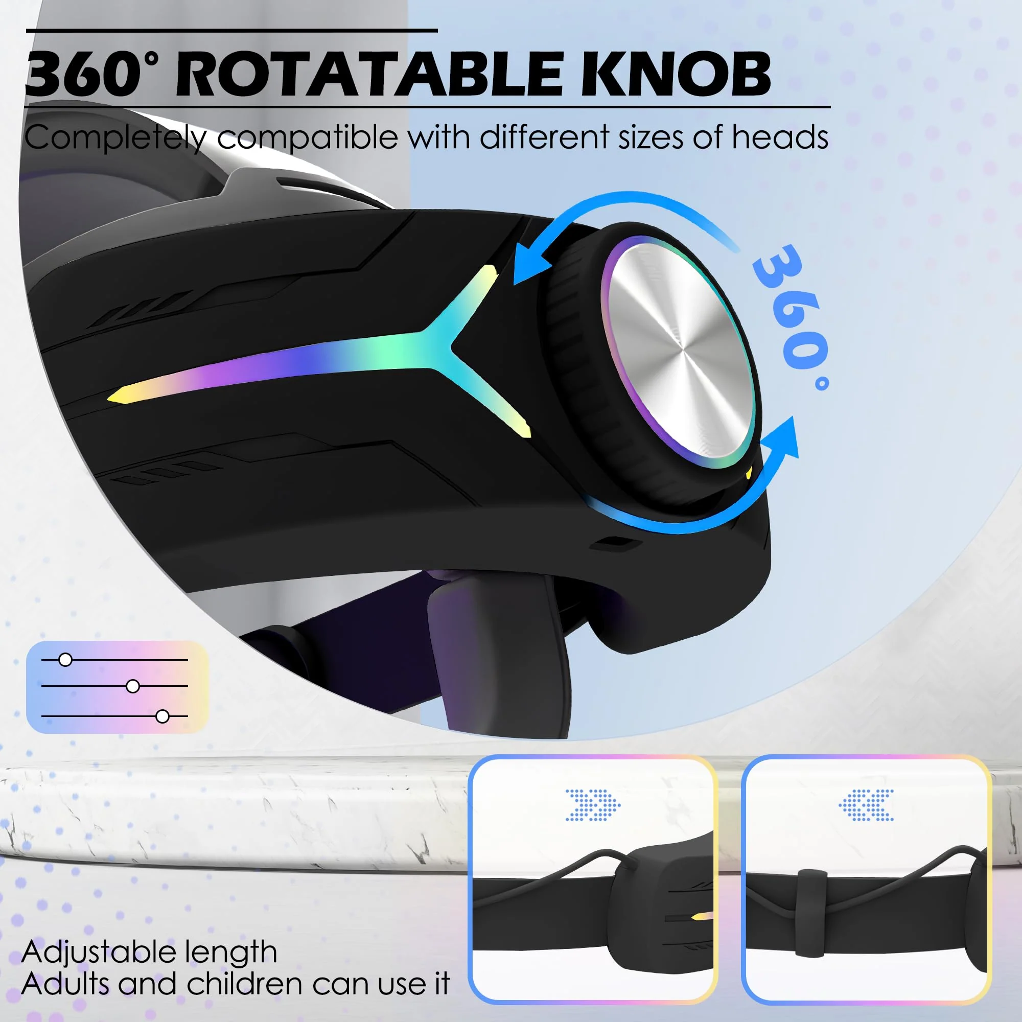 Orzero Upgraded 12000mah Battery Head Strap Compatible for Quest 3S, 9V 2A PD Fast Charging Extended Gaming Time with RGB Light Exclusively Designed Accessories for Quest 3s - Black - Image 6