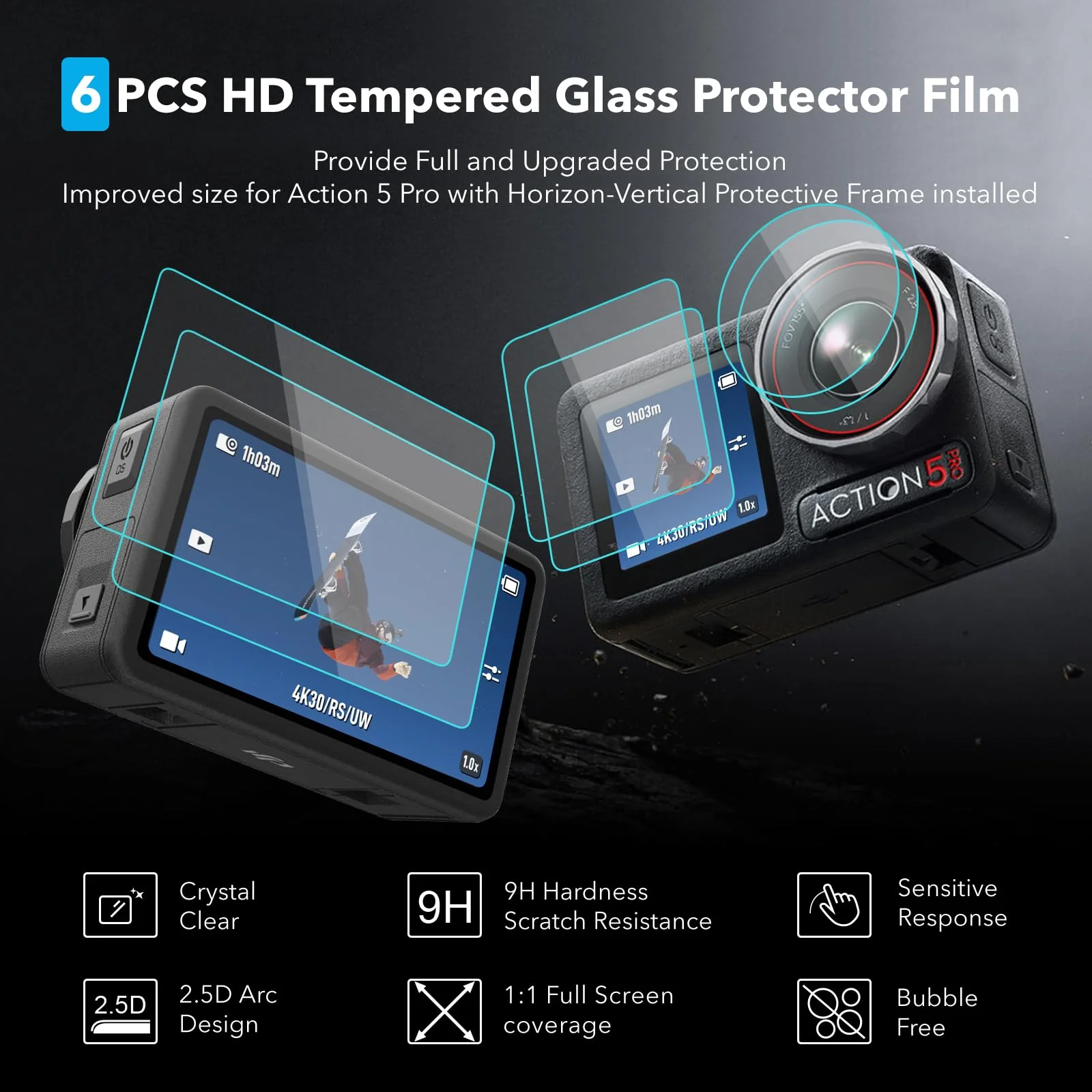 OSMO Action 5 Pro Accessories, PU Portable Mini Carrying Bag Case, Lens Screen Protectors (6 Pack) Comatible with DJI Osmo Action 5 Pro, Rubber Lens Cap Cover for DJI Action Camera Accessory for DJI Osmo Action 5 Pro - Image 3