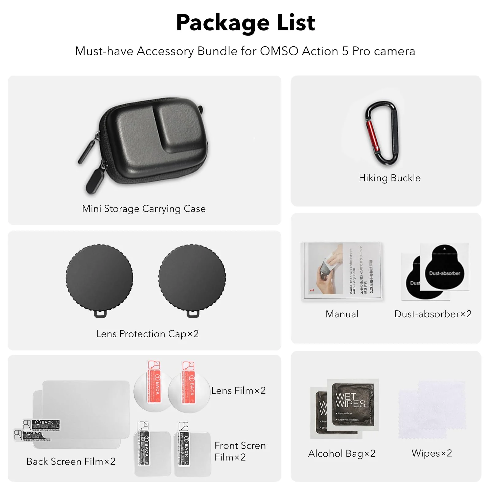 OSMO Action 5 Pro Accessories, PU Portable Mini Carrying Bag Case, Lens Screen Protectors (6 Pack) Comatible with DJI Osmo Action 5 Pro, Rubber Lens Cap Cover for DJI Action Camera Accessory for DJI Osmo Action 5 Pro - Image 7