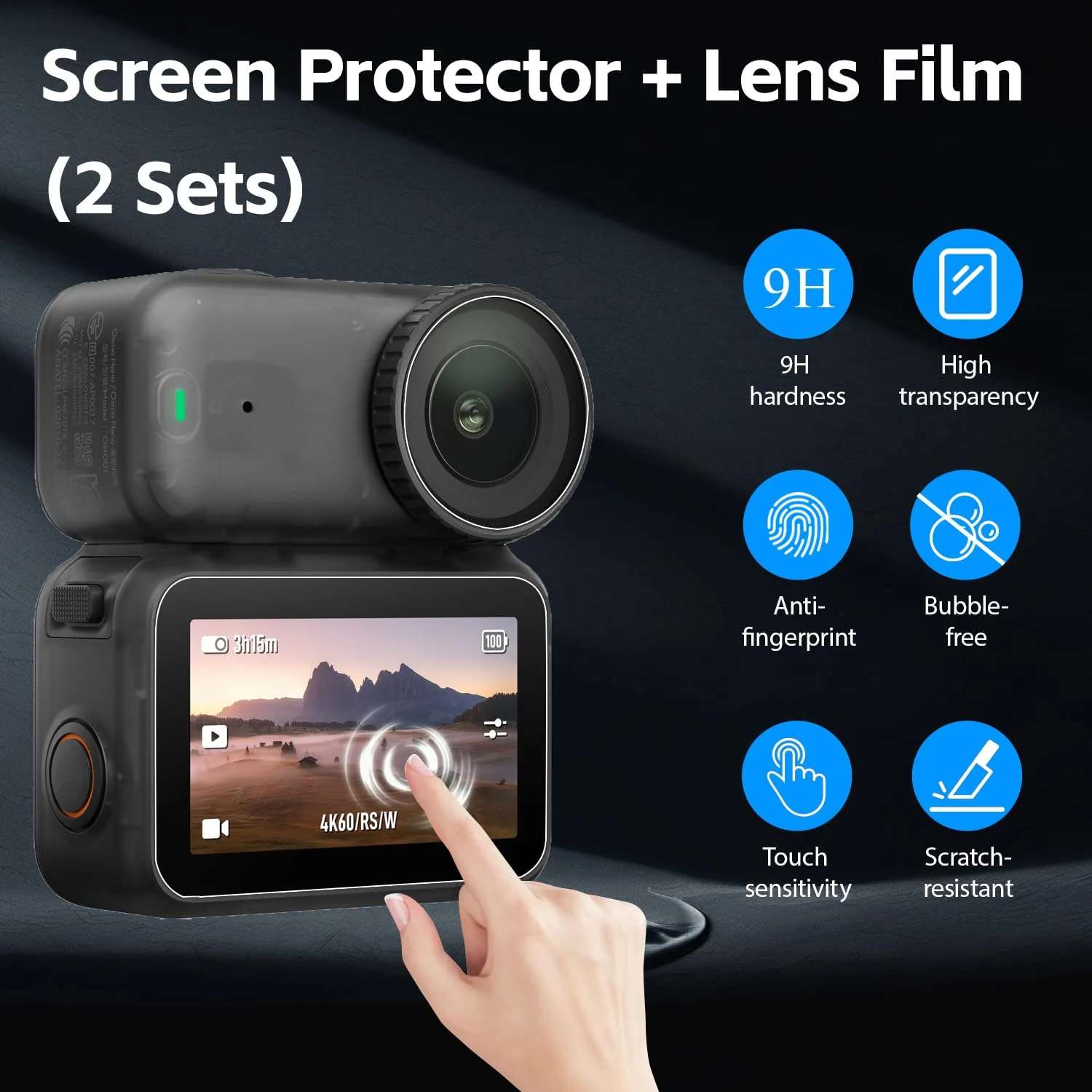 Osmo Nano Accessories Kit, Mini Carrying Case for DJI Osmo Nano PU Portable Storage Bag, 2pcs Silicone Lens Cap Cover, Lens Screen Protectors (4 Pack) Comatible with DJI Nano Camera - Image 3