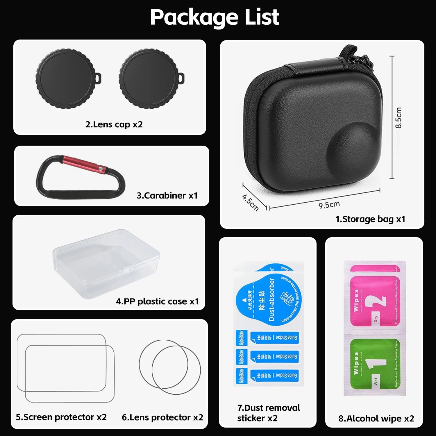 Osmo Nano Accessories Kit, Mini Carrying Case for DJI Osmo Nano PU Portable Storage Bag, 2pcs Silicone Lens Cap Cover, Lens Screen Protectors (4 Pack) Comatible with DJI Nano Camera - Image 7