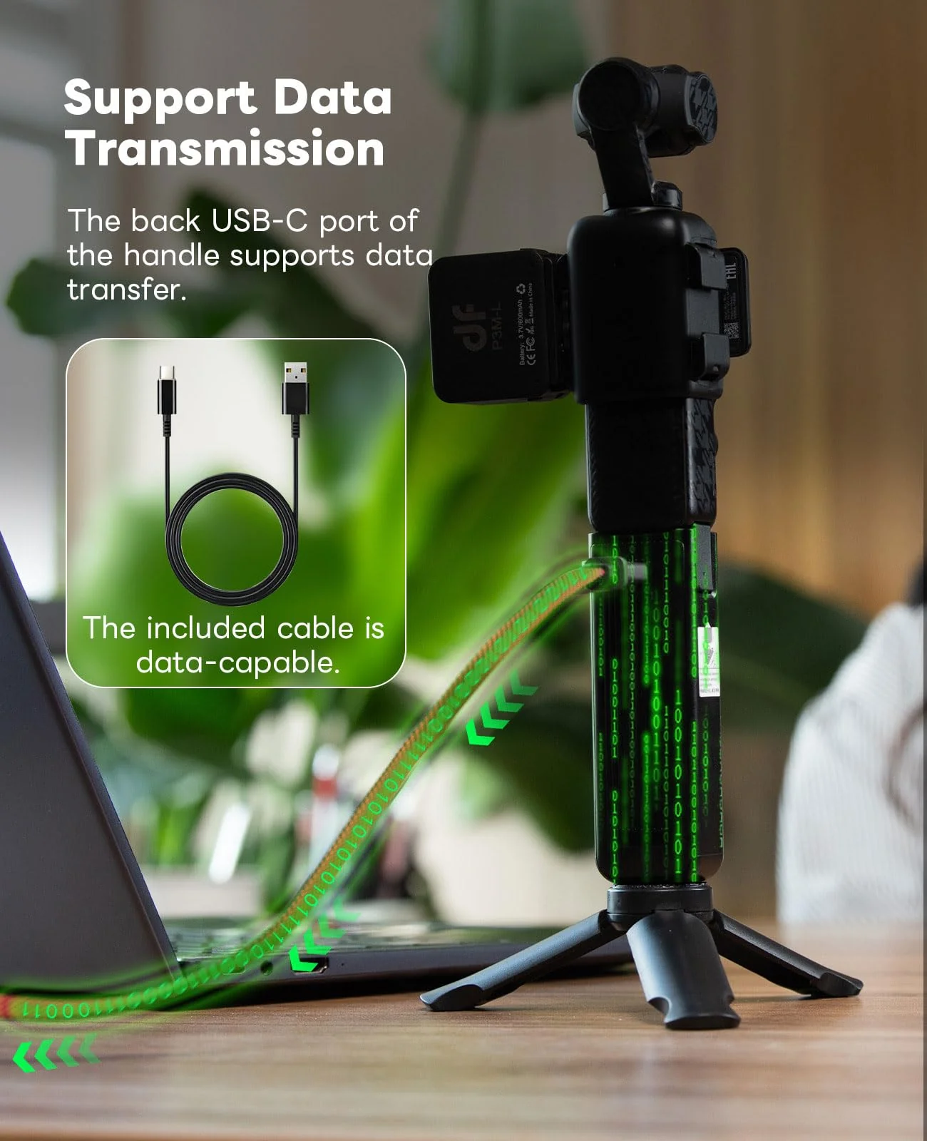 Osmo Pocket 3 Battery Handle with Mic Connection, 5000mAh Full-Decoding Battery Grip Compatible with DJI Osmo Pocket 3/ Xtra Muse, with Type-C Port Transfer Date Full Decoding - Image 4