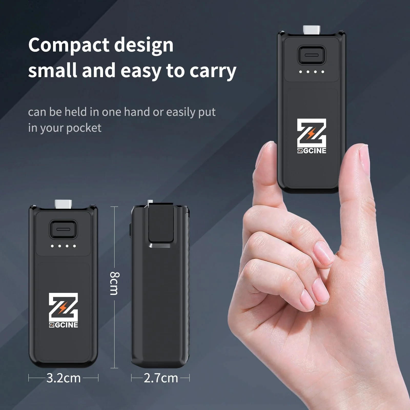 Osmo Pocket 3 Battery Handle, ZGCINE PK-H01 7.7V/1600mAh Fast Charging Handle Grip Replaced for DJI Pocket 3 Battery for Xtra Muse, Reserved 1/4”Thread,Support Directly Data Transmission - Image 5