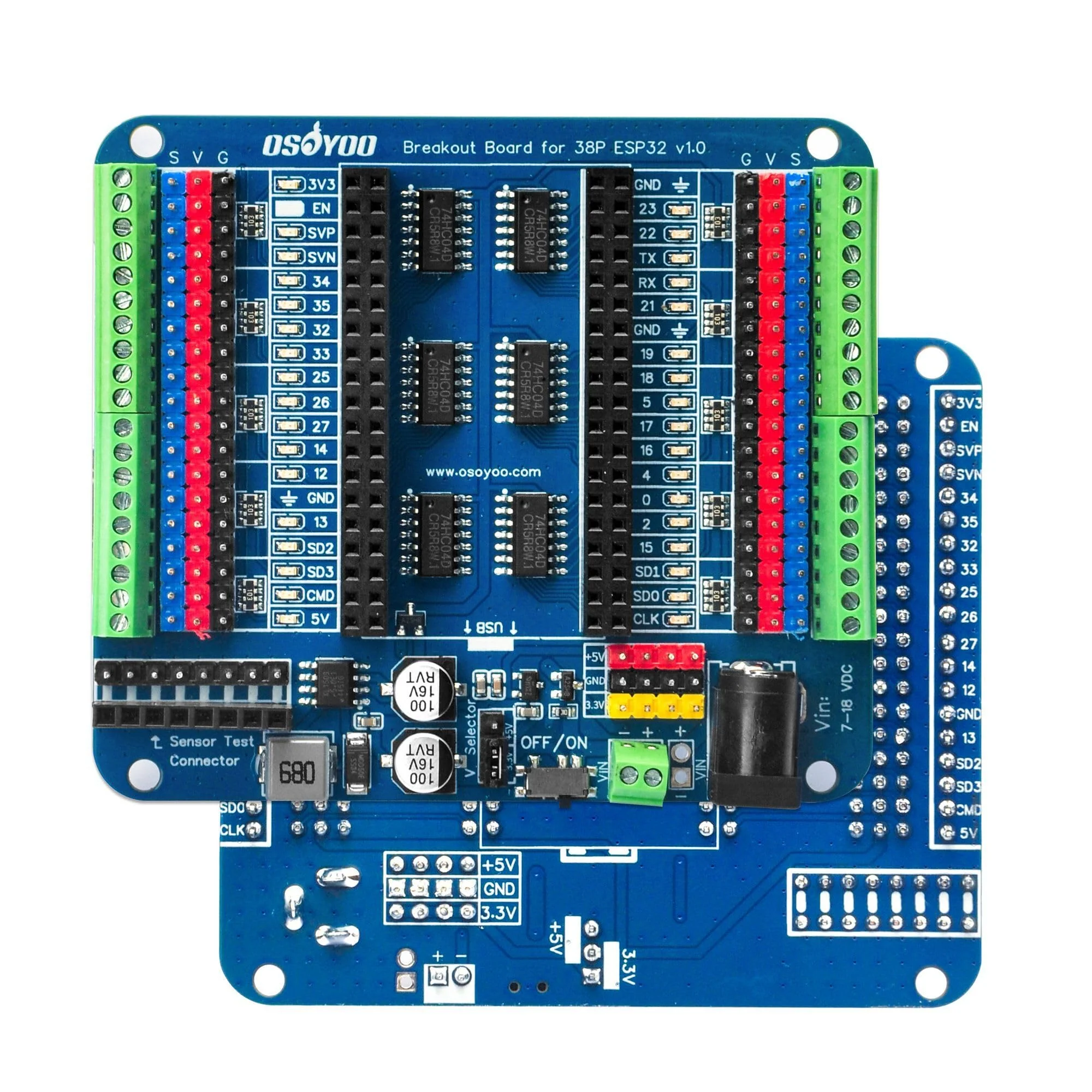 OSOYOO Breakout-Board für 38-polige ESP32-Erweiterungsplatine mit dualen 2x19P-Headern - GPIO-LED-Anzeigen - ideal für ESP32 Prototyping, Entwicklung und Lernprojekte 38P ESP32 Shiled Breakout Board - Image 2