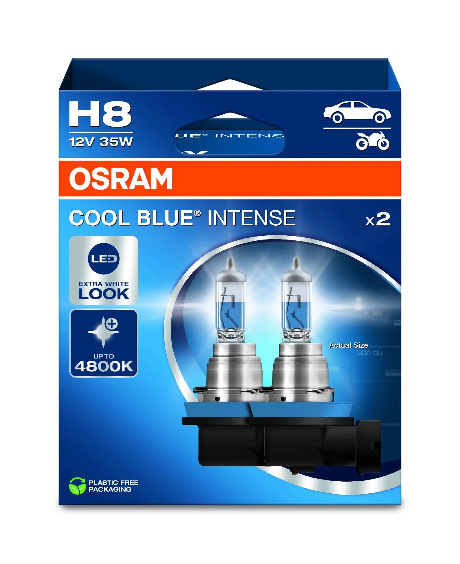 Osram Cool Blue® Intense H8, Up to 4,800 K, Halogen Headlamp, LED Look, Hanging Folding Box (2 Lamps) 2 Lamps - Image 2